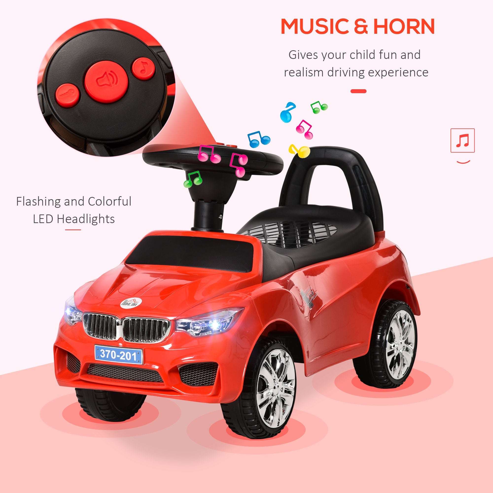 Ride on Sliding Car Baby Toddler Walker Foot to Floor Slider Stroller w/ Horn Music Working Lights Hidden Storage Big Steering Wheel Red-3