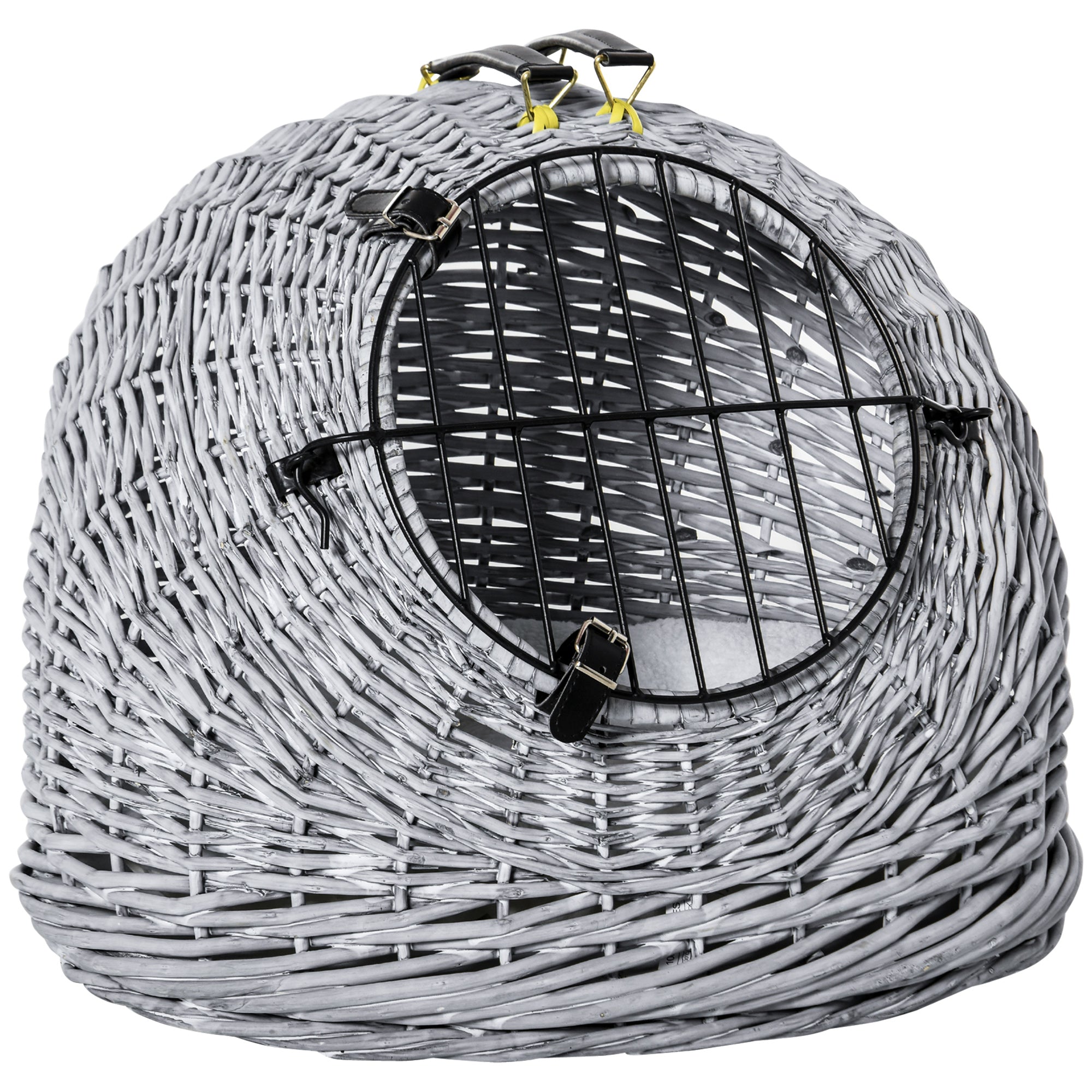 Wicker Pet Carrier Basket Cat Kitten Bed Portable Travel Cage w/ Soft Cushion Handle Grey 50 x 40 x 40 cm-0