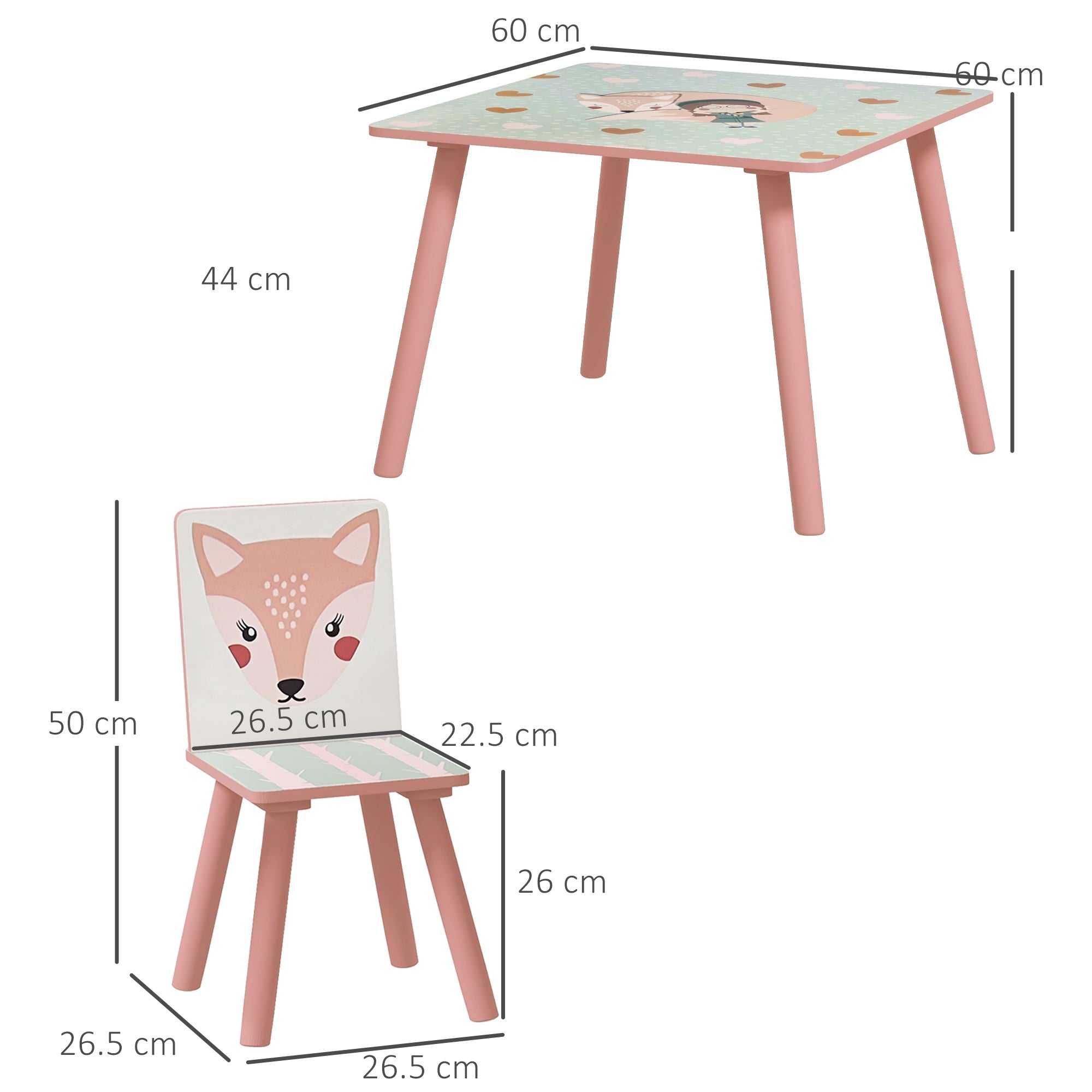 Kids and Table Chairs, Children Desk with Two Chairs, Toddler Furniture Set, for Ages 3-6 Years - Pink-2