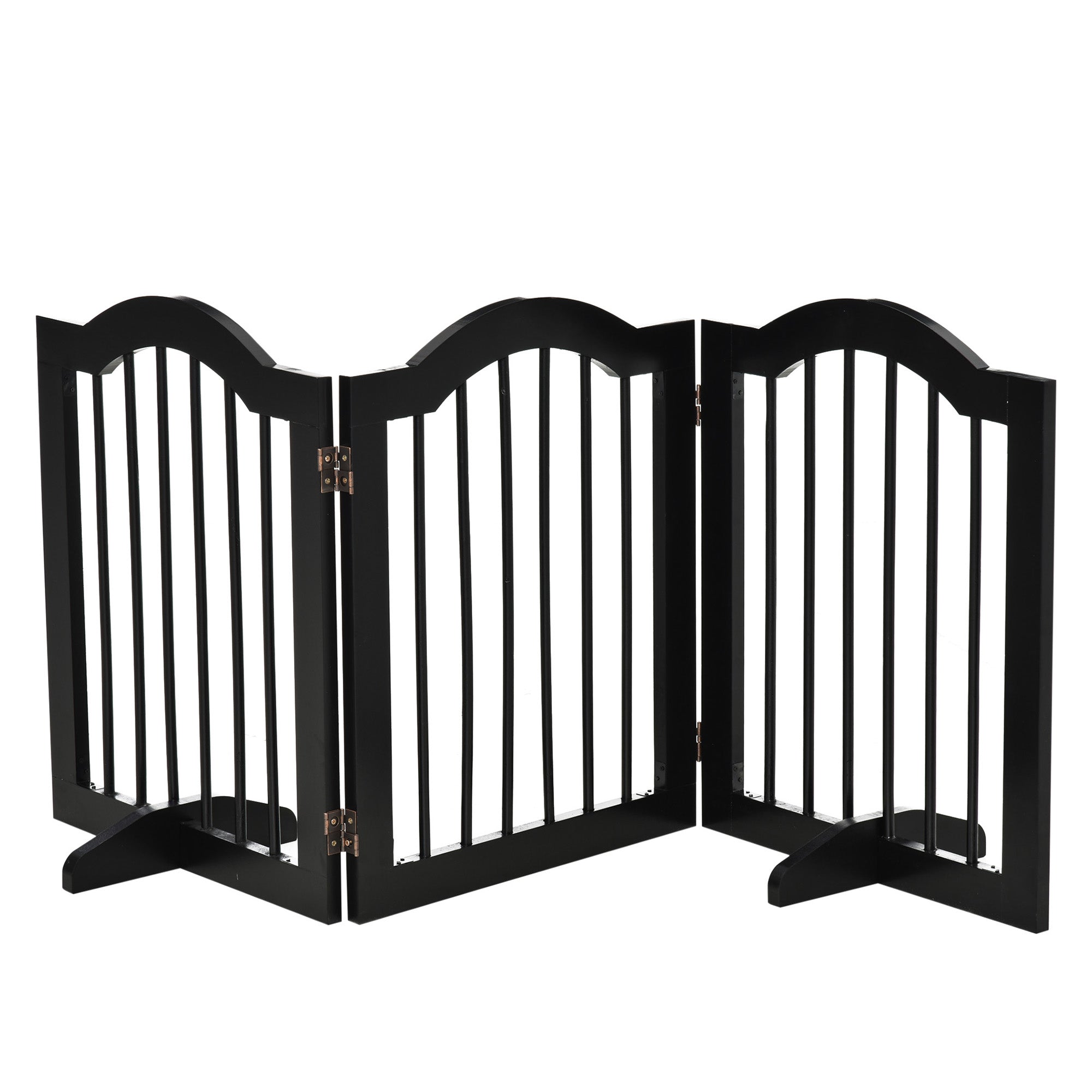 Wooden Foldable Small Sized Dog Gate Stepover Panel with Support Feet Pet Fence Freestanding Safety Barrier for the House Doorway Stairs Black-0