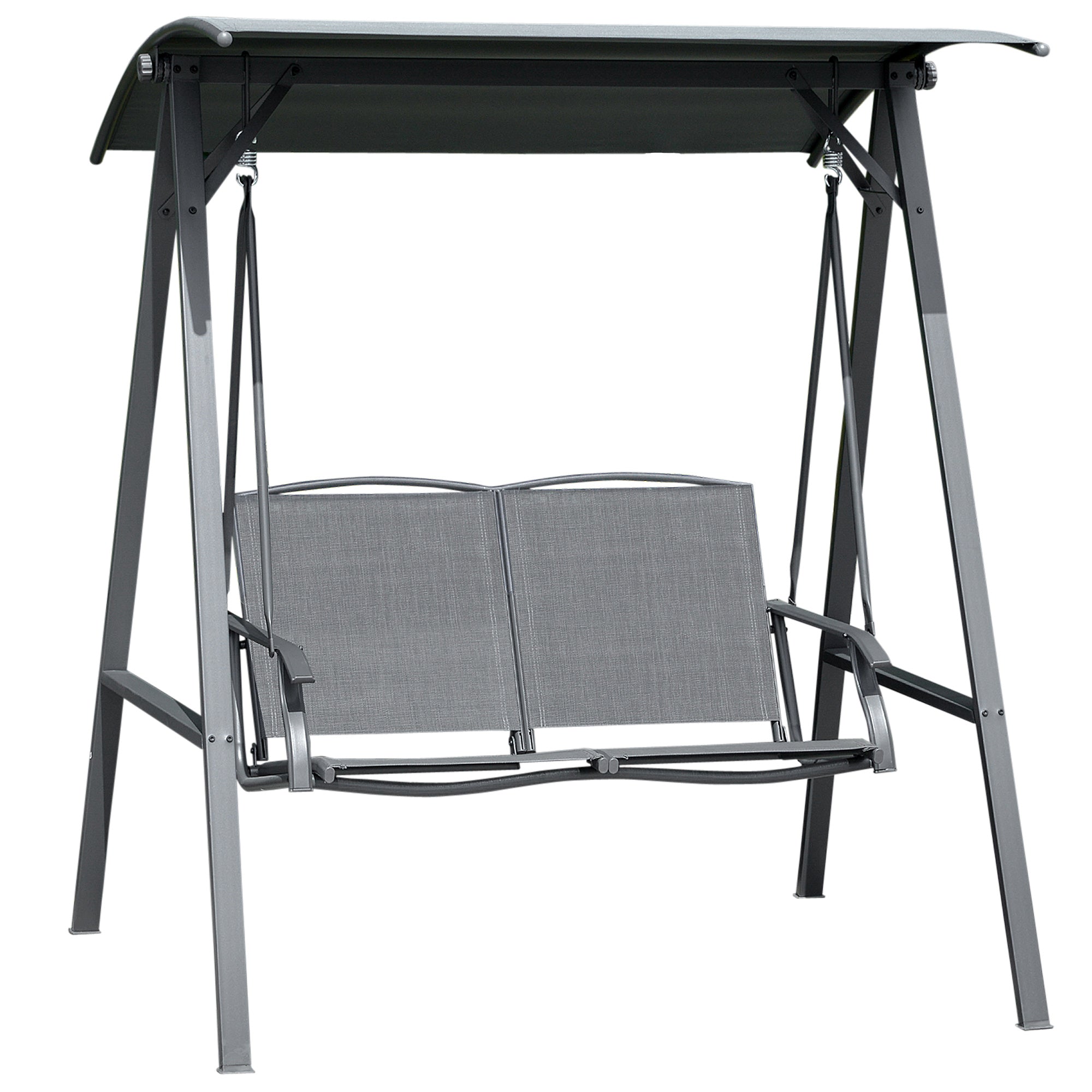 2 Seater Garden Swing Chair, Outdoor Canopy Swing Bench with Adjustable Shade and Metal Frame, Dark Grey-0