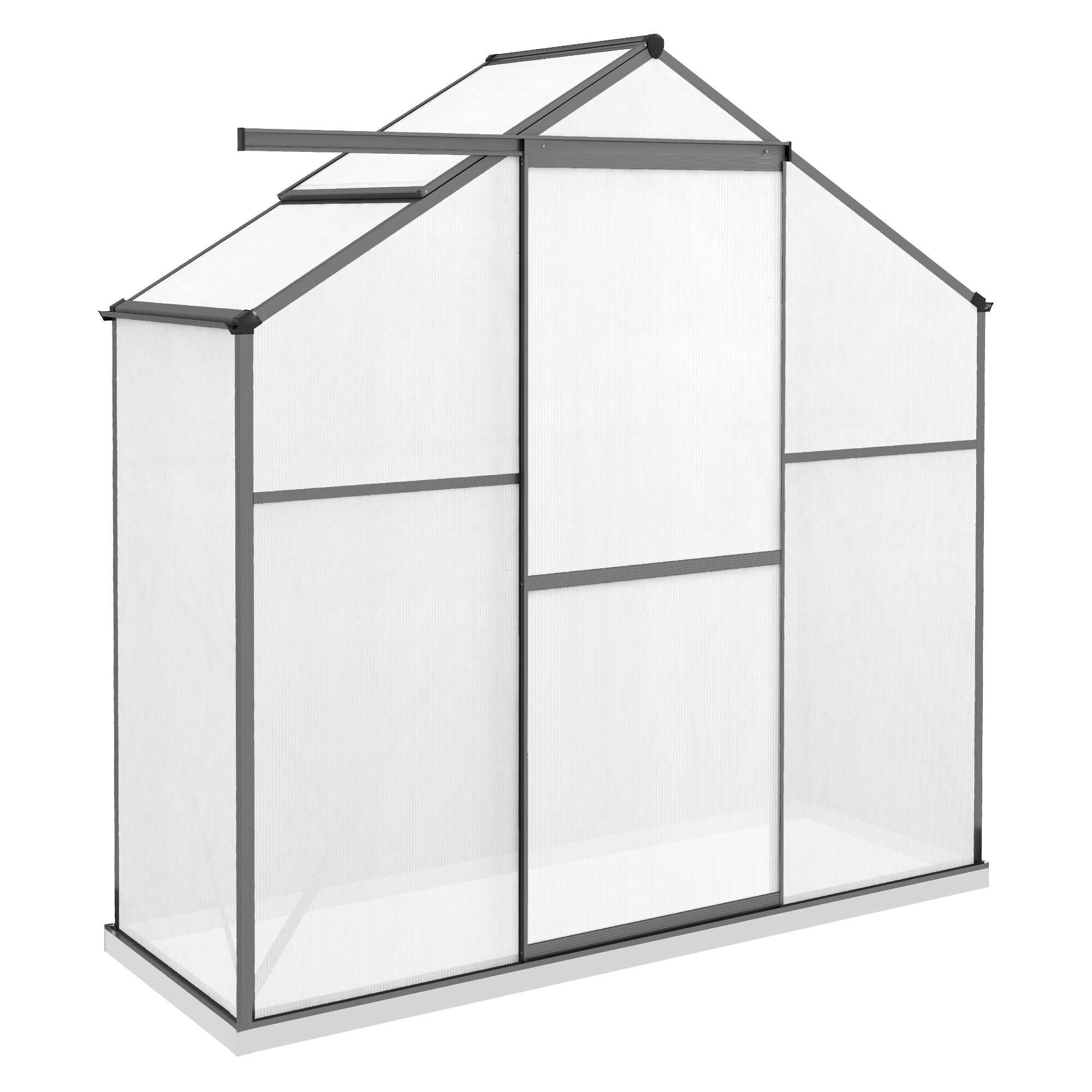 6 x 2.5ft Polycarbonate Greenhouse Walk-In Green House with Rain Gutter, Sliding Door, Window, Foundation, Dark Grey-0