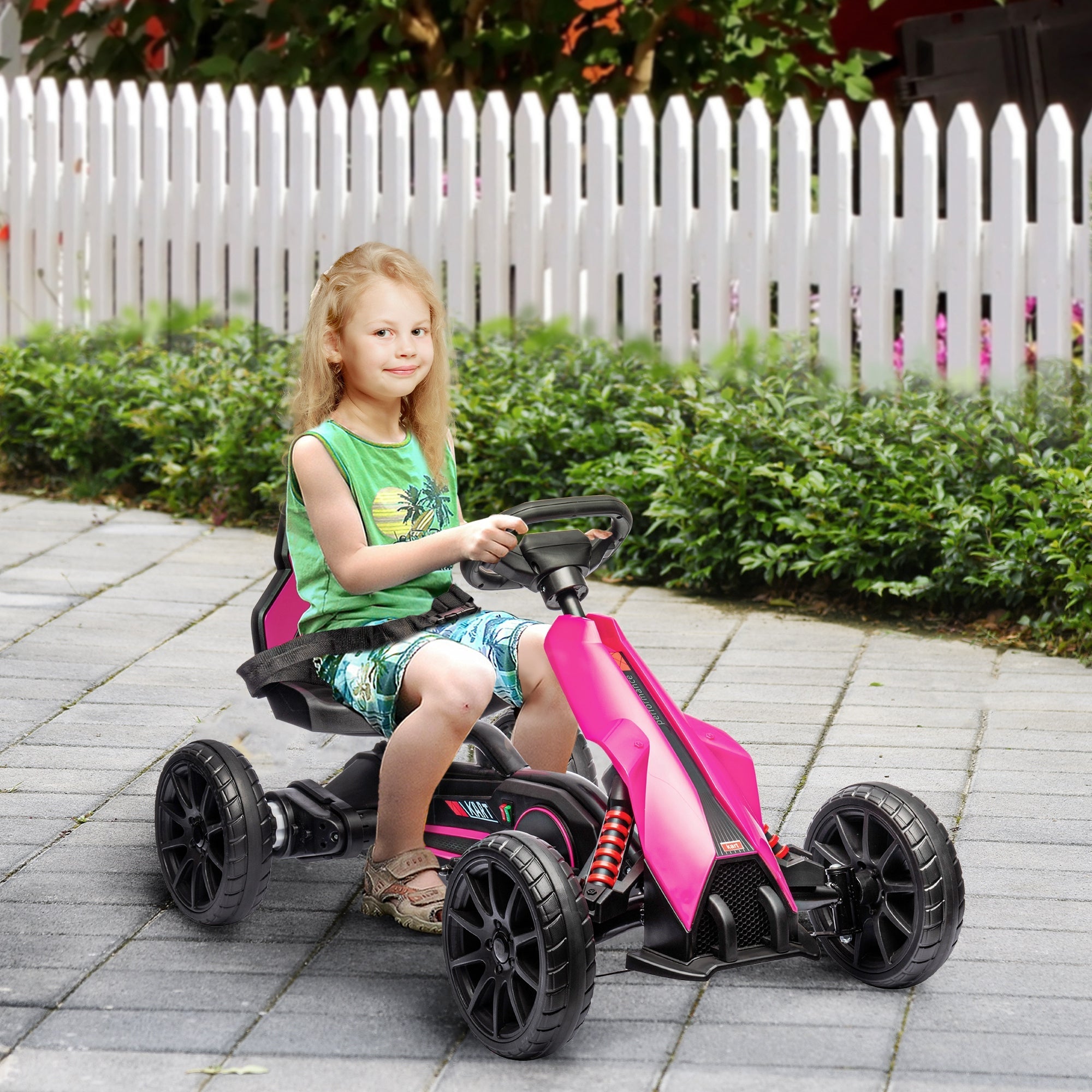 12V Electric Go Kart for Kids, Ride-On Racing Go Kart w/ Forward Reversing, Rechargeable Battery, 2 Speeds, for Kids Aged 3-8, Pink-1