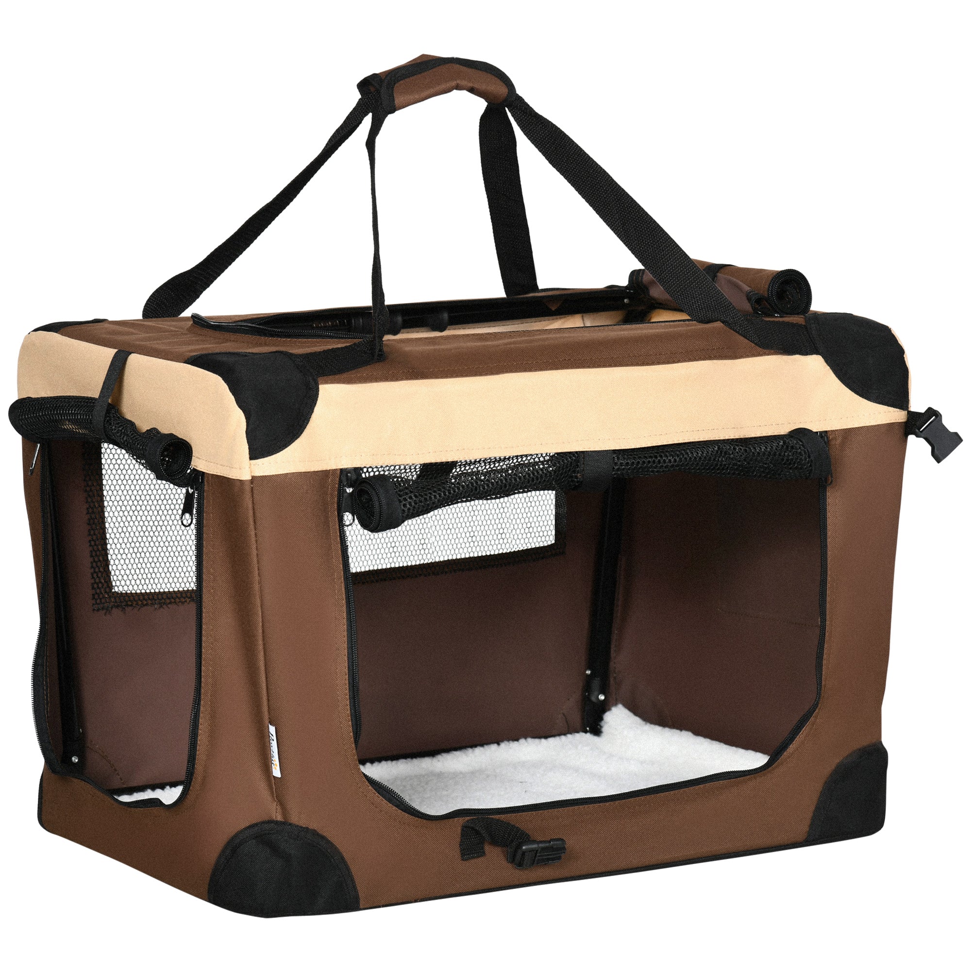 60cm Pet Carrier, Foldable Dog Bag, Portable Cat Carrier, Pet Travel Bag with Cushion for Miniature Dogs, Brown-0