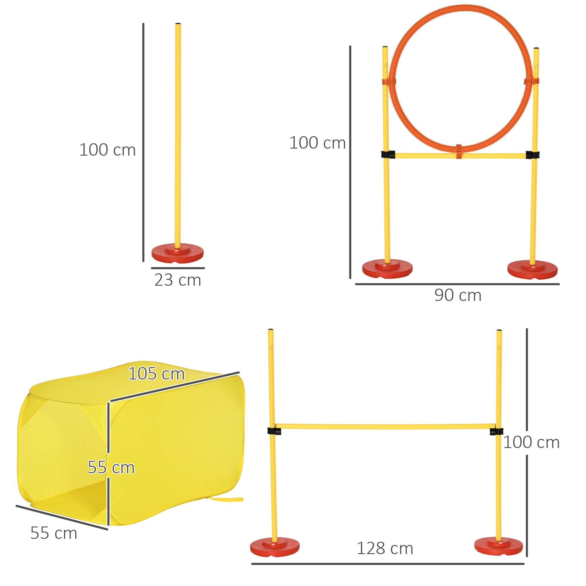 4PCs Portable Pet Agility Training Obstacle Set for Dogs w/ Adjustable Weave Pole, Jumping Ring, Adjustable High Jump, Tunnel-2