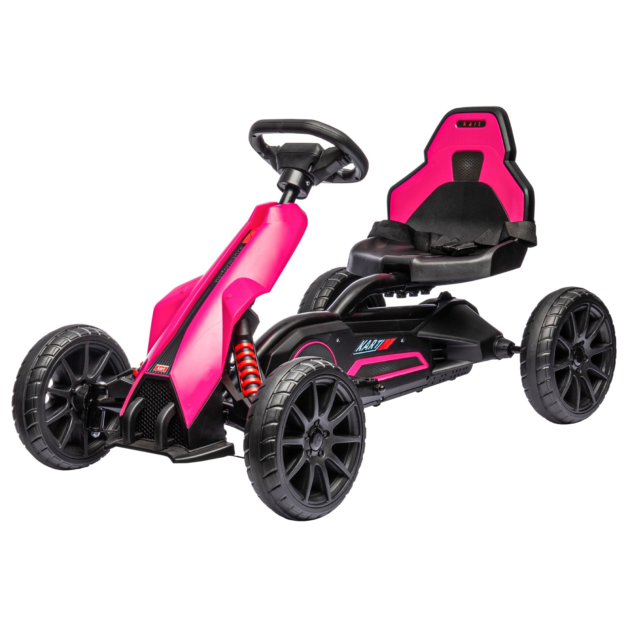 12V Electric Go Kart for Kids, Ride-On Racing Go Kart w/ Forward Reversing, Rechargeable Battery, 2 Speeds, for Kids Aged 3-8, Pink-0