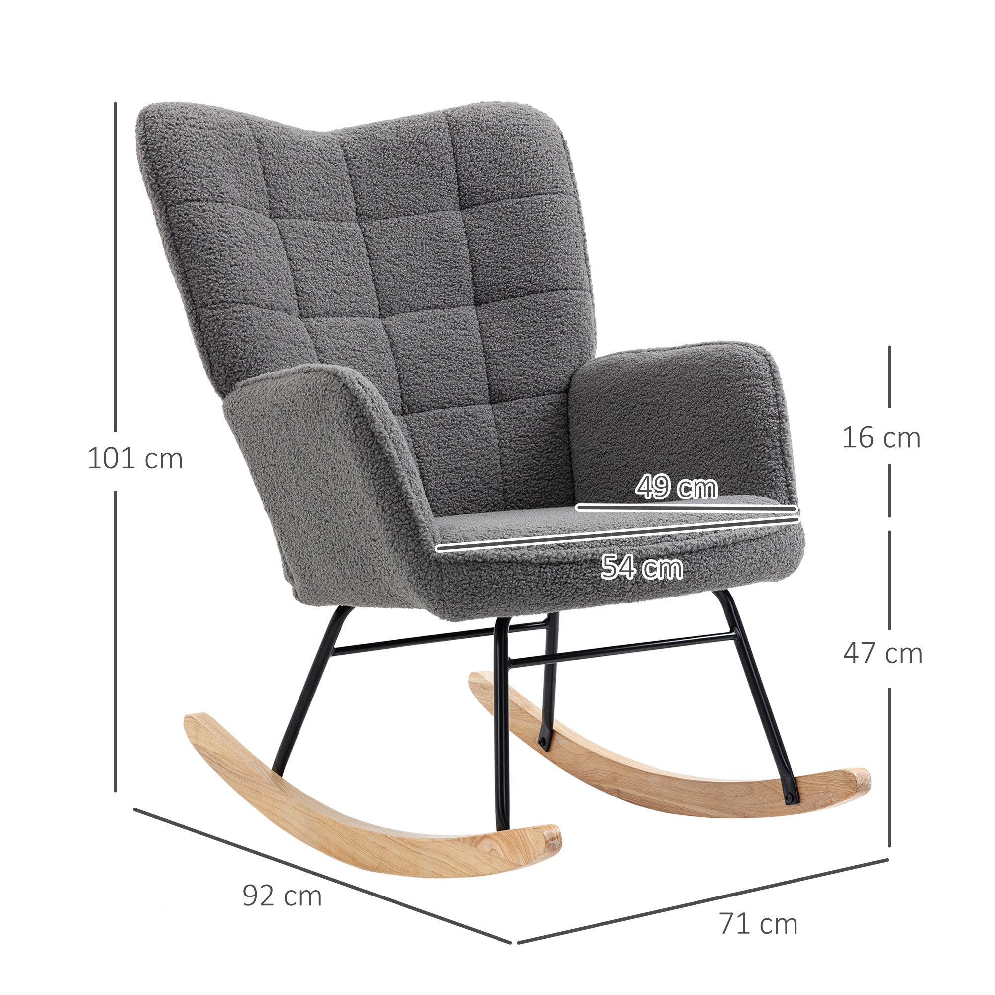 Wingback Rocking Chair for Nursing, Berber Fleece Nursery Glider Rocker, Modern Armchair for Living Room, Dark Grey-2