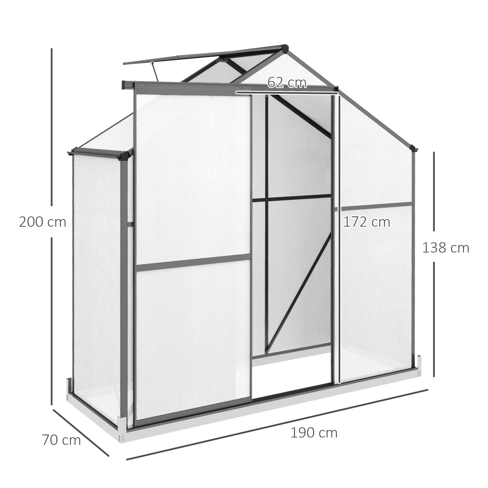 6 x 2.5ft Polycarbonate Greenhouse Walk-In Green House with Rain Gutter, Sliding Door, Window, Foundation, Dark Grey-2