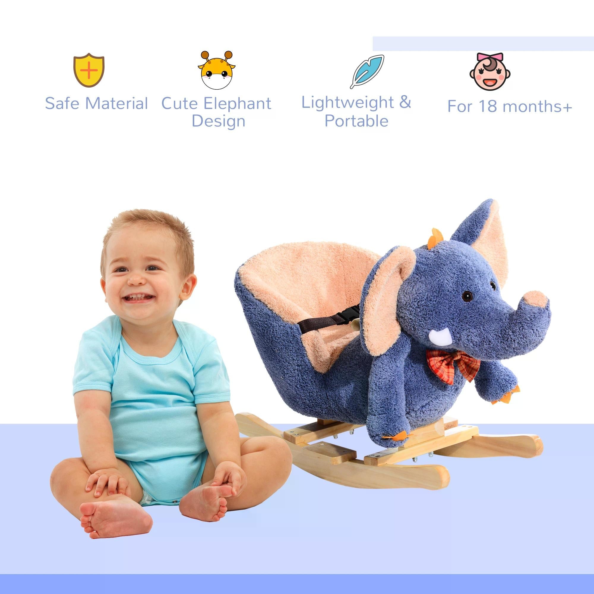 Children Kids Rocking Horse Toys Plush Elephant Rocker Seat with Sound Toddler Baby Gift Blue-4