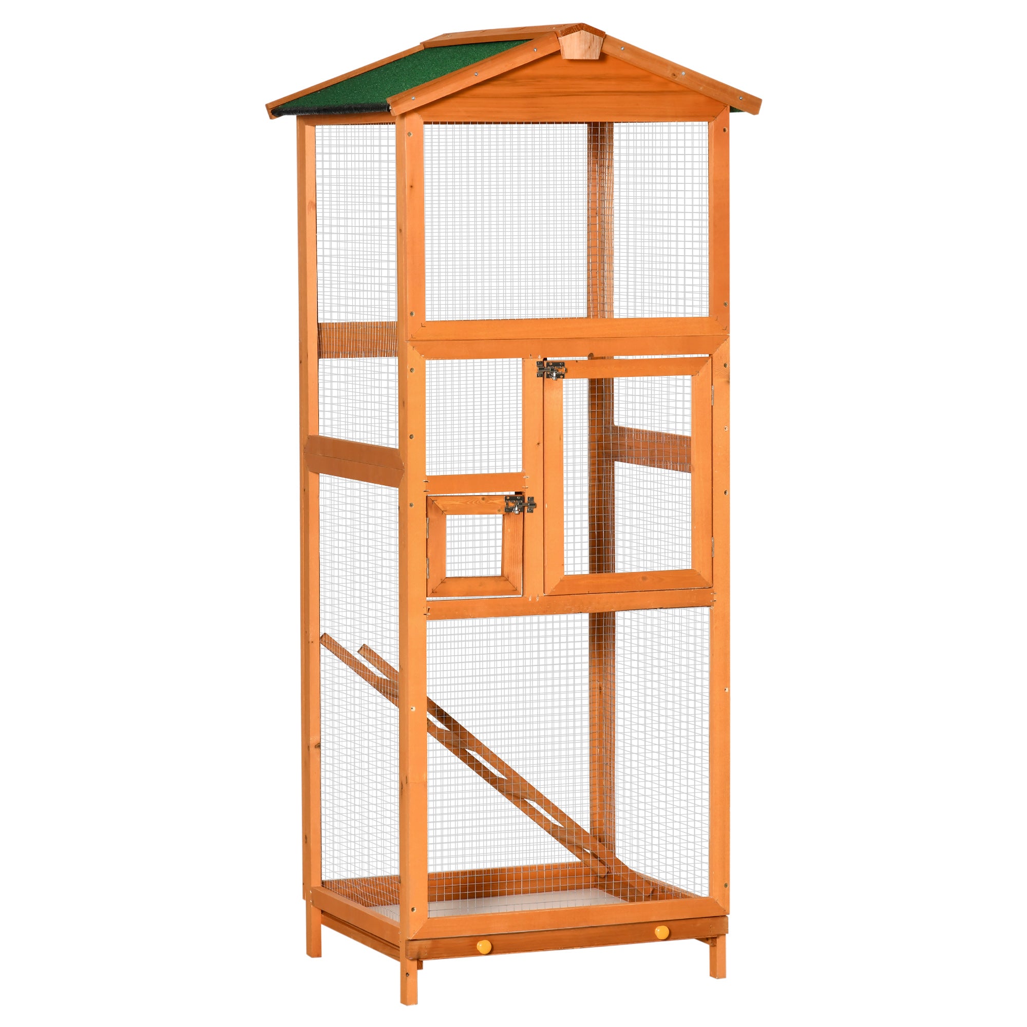 Wooden Bird Aviary Cages Outdoor Finches Birdcage with Pull Out Tray 2 Doors, Orange-0