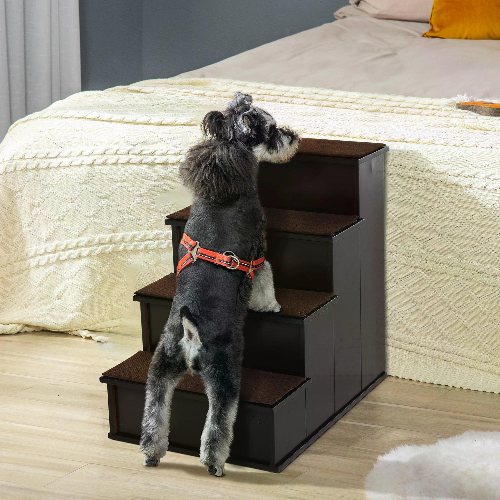 4 Step Cushioned Pet Stairs Ramp Steps for Dogs, Cat Ladder for Bed Couch with Non-Slip Carpet, 40 x 59 x 54.2 cm, Dark Coffee-1