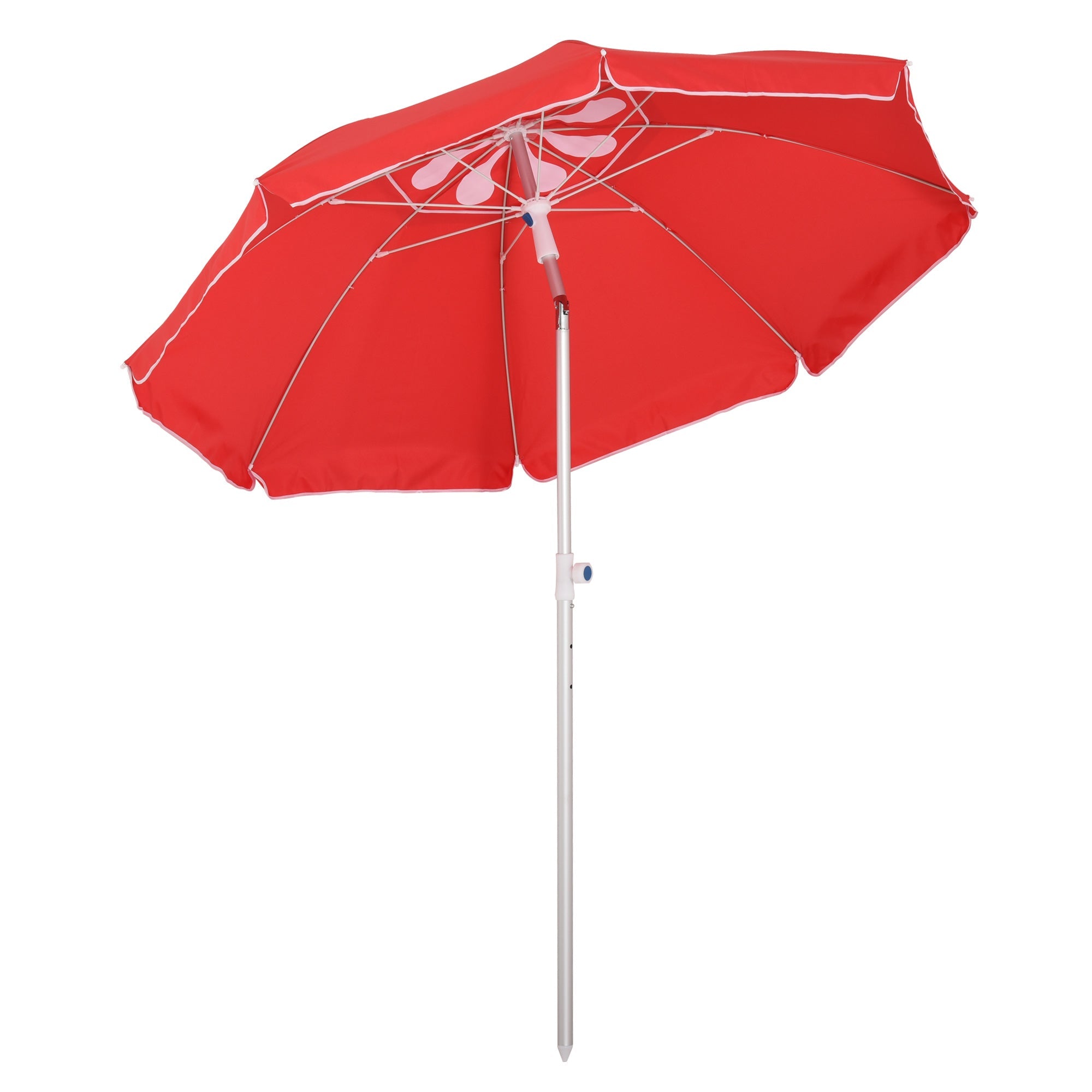 1.9m Arced Beach Umbrella 3-Angle Canopy Parasol w/ Aluminium Frame Pointed Spike Carry Bag Outdoor Sun Safe Shelter Patio Red-0