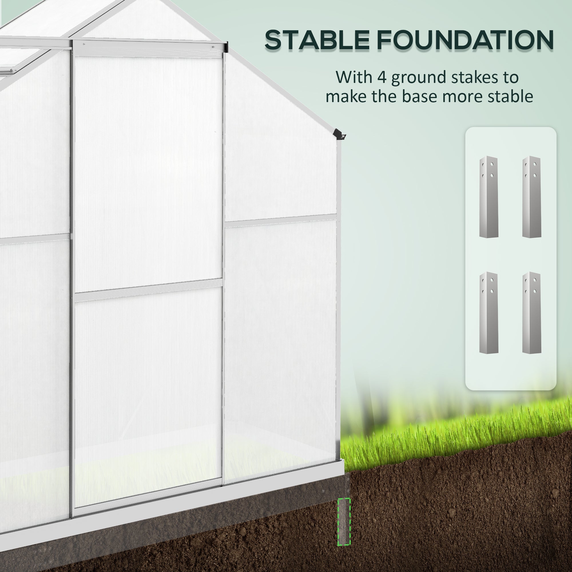 6 x 2.5ft Polycarbonate Greenhouse Walk-In Green House with Rain Gutter, Sliding Door, Window, Foundation, Silver-4