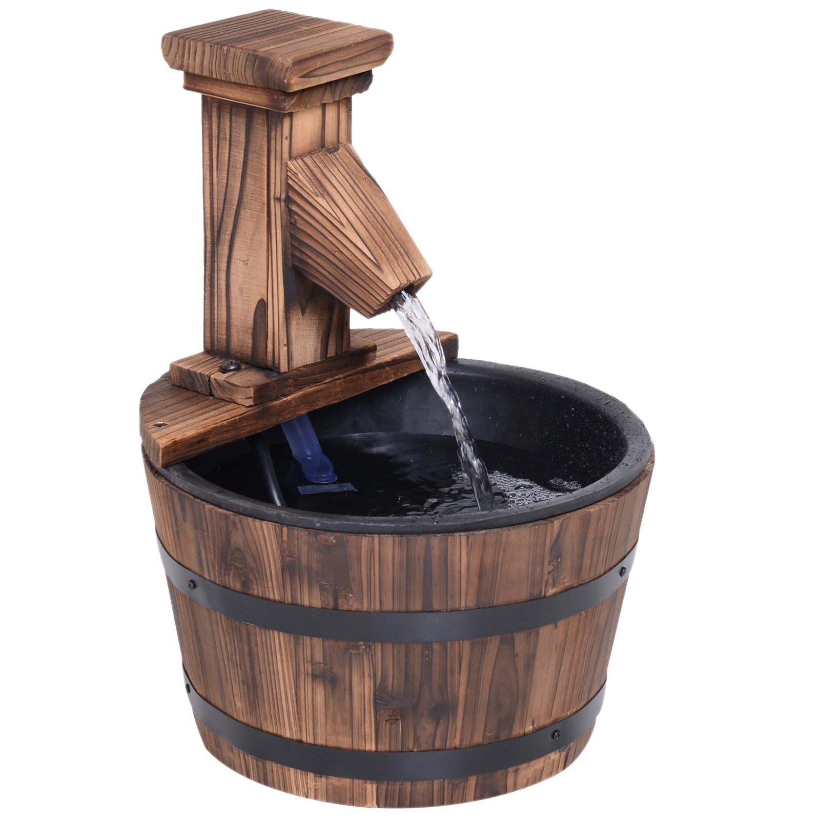 Wood Barrel Pump Patio Water Fountain Water Feature Electric Garden-0