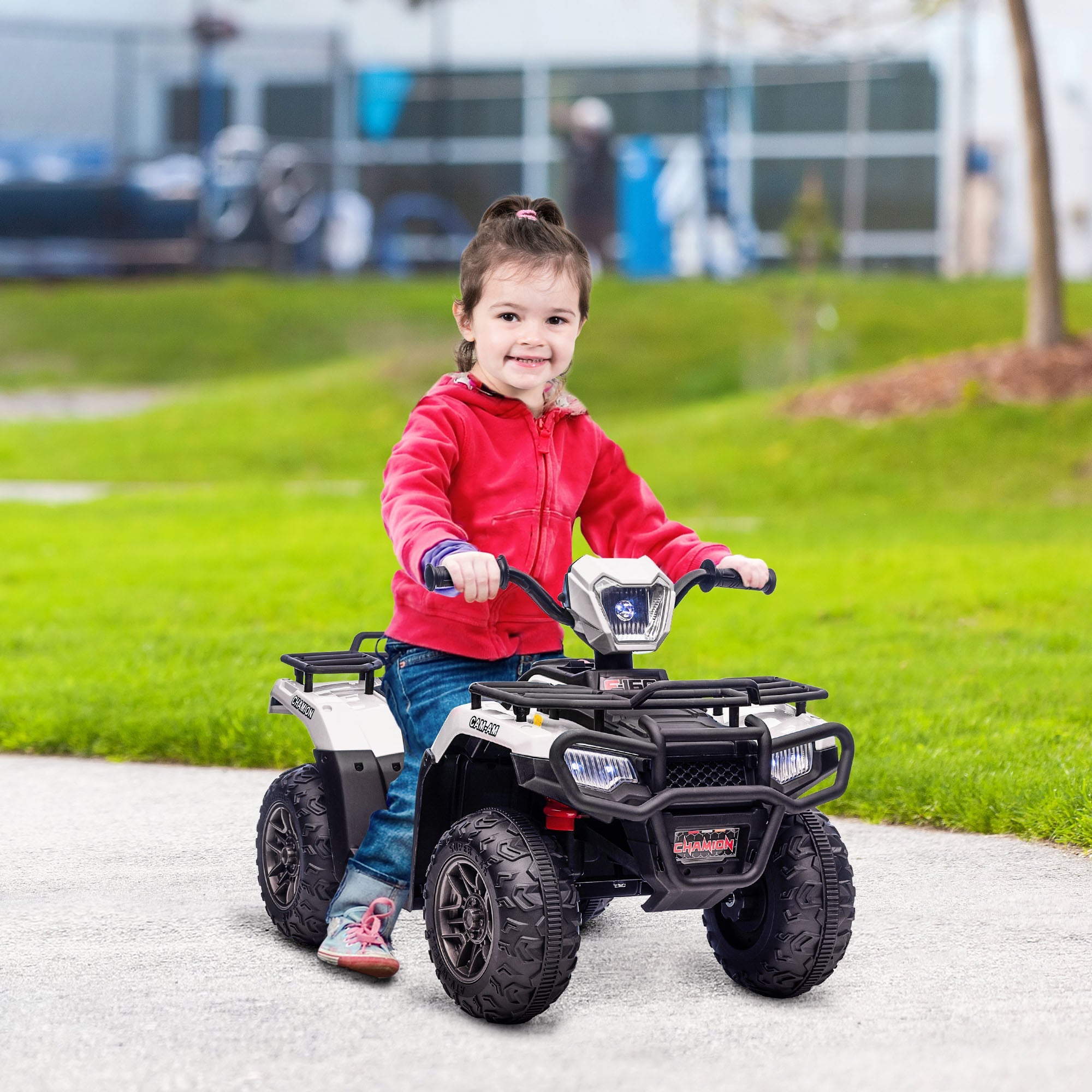 12V Kids Quad Bike with Forward Reverse Functions, Electric Ride On ATV with Music, LED Headlights, for Ages 3-5 Years - White-1