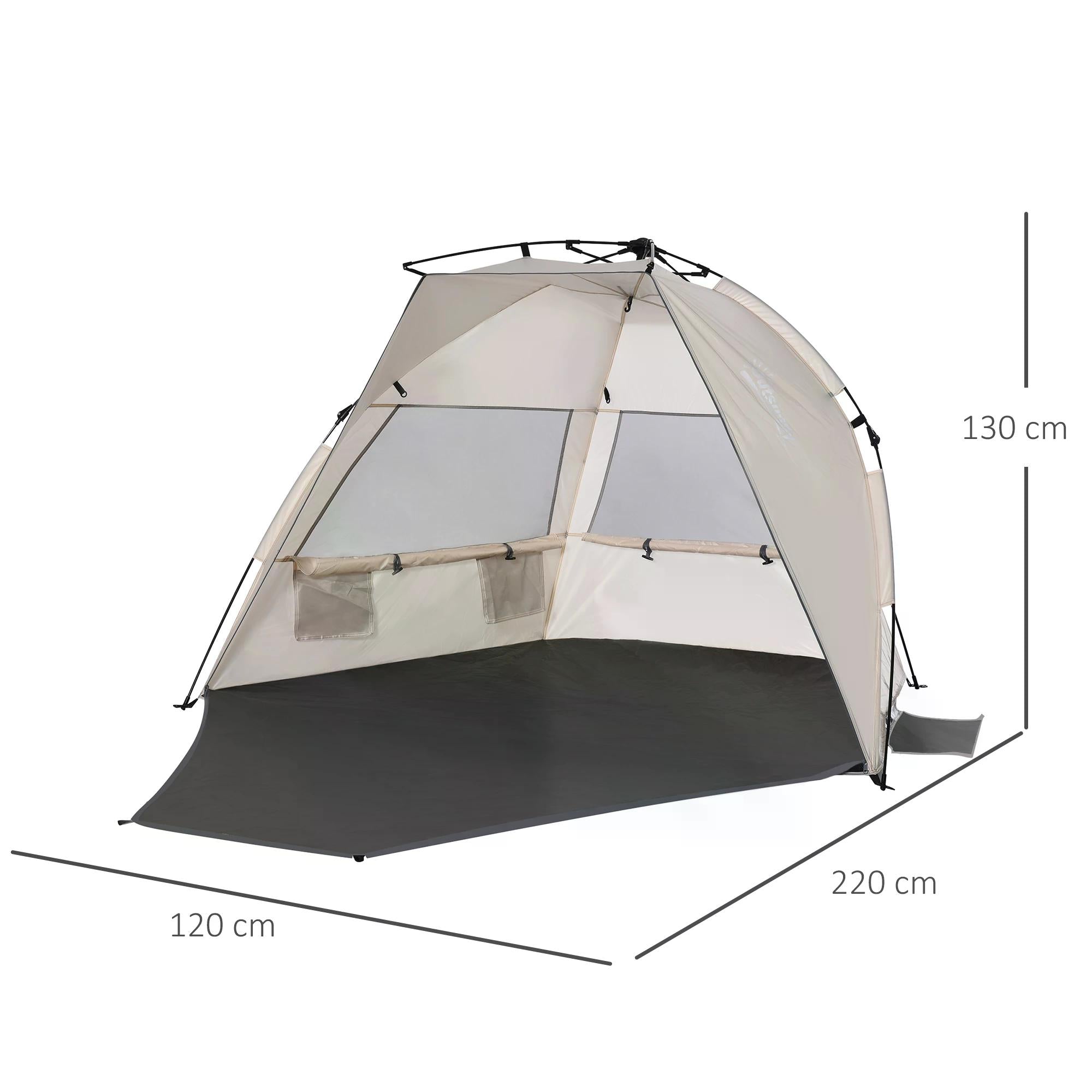 1-2 Man Pop-Up Beach Tent, Sun Shelter UV 20+ Protection w/ Long Floor Mesh Windows Sandbags Carry Bag Summer Hut House-2