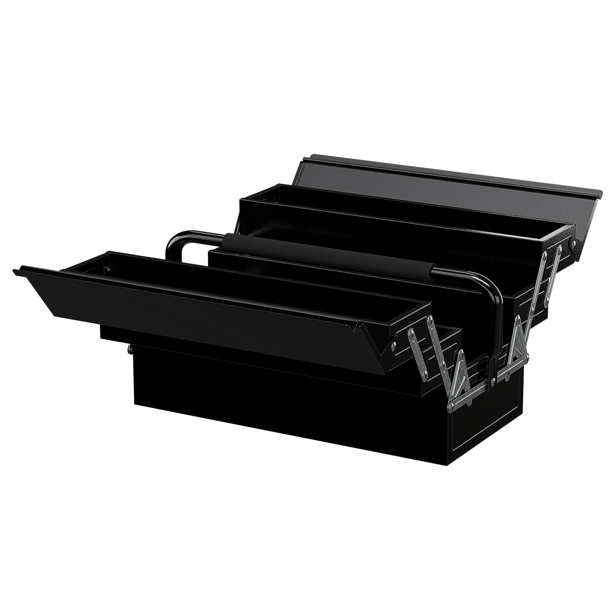 3 Tier Metal Toolbox, 5 Tray Professional Portable Tool Box with Carry Handle for Workshop, 45cmx22.5cmx34.5cm, Black-0