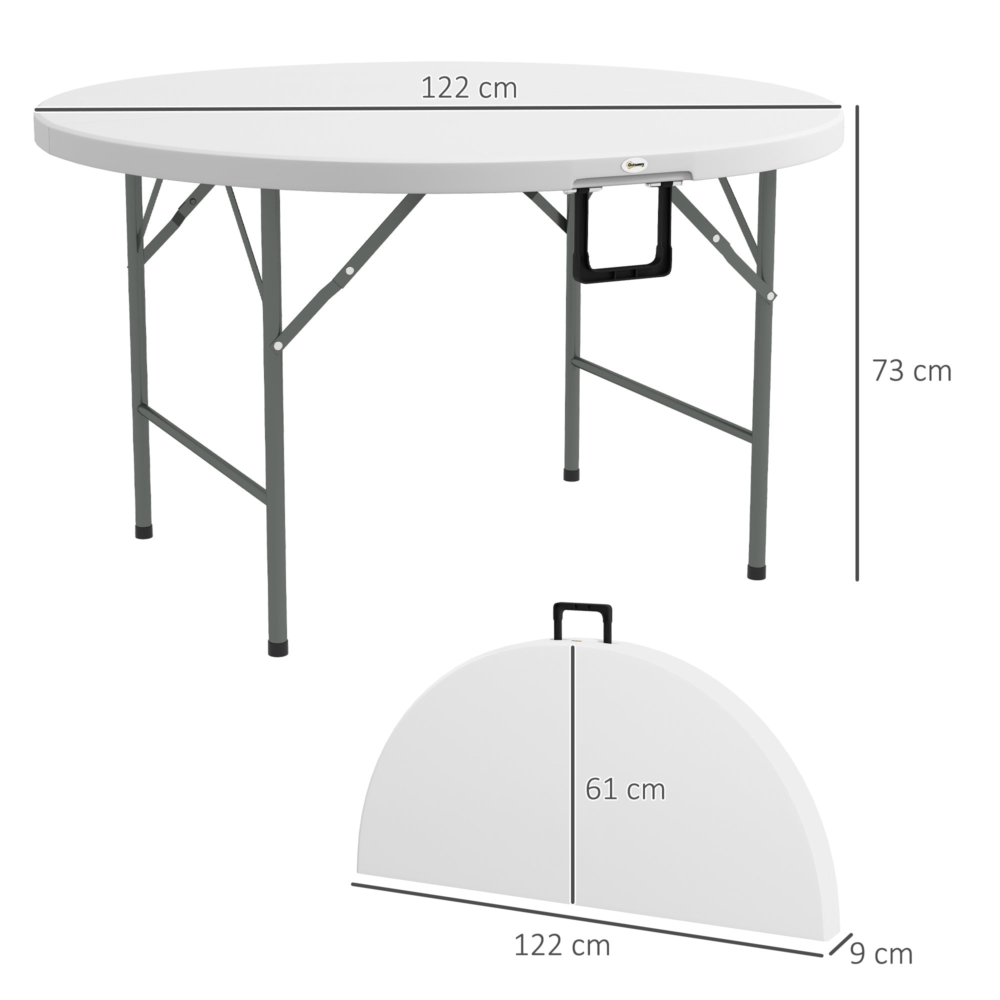 122 Folding Garden Table, Outdoor HDPE Round Picnic Table for 6, Patio Table with Metal Frame, White-2