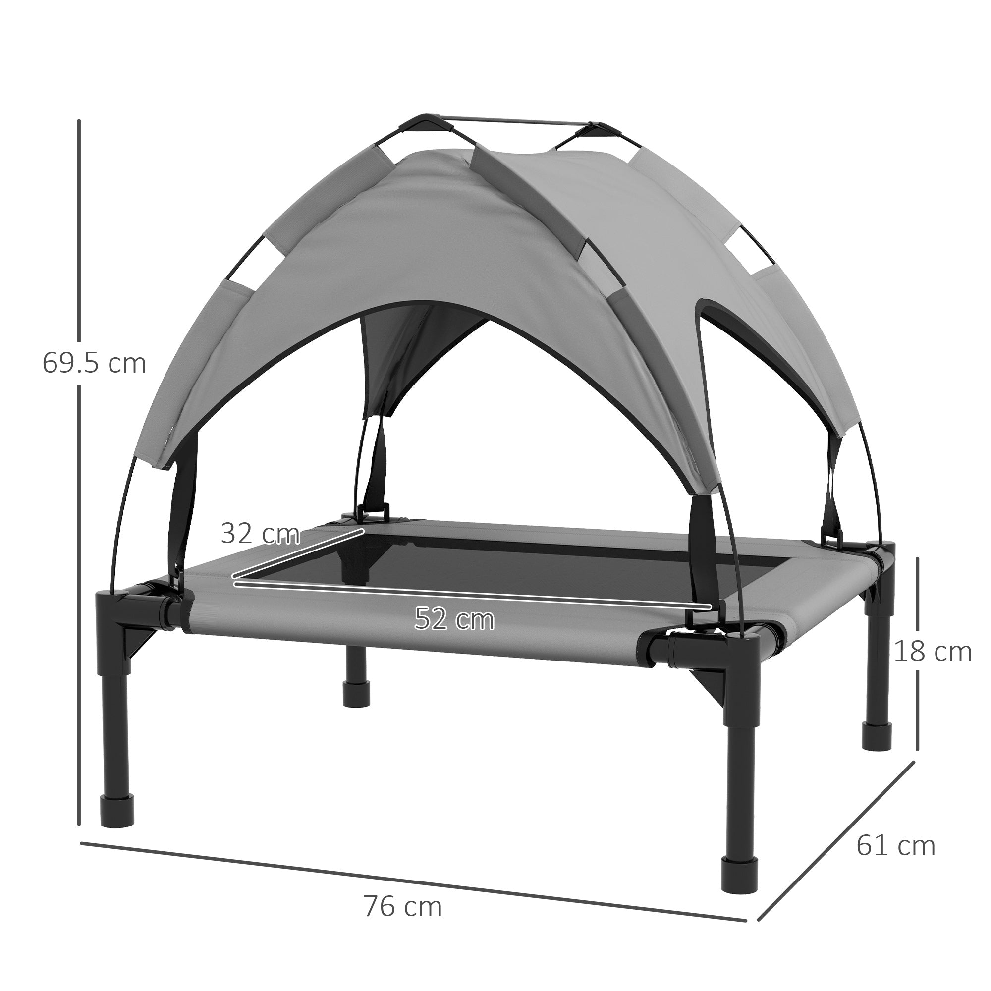 Cooling Raised Pet Bed w/ Washable Breathable Mesh, for Small Medium Dogs, 76 x 61 x 69.5cm - Light Grey-2