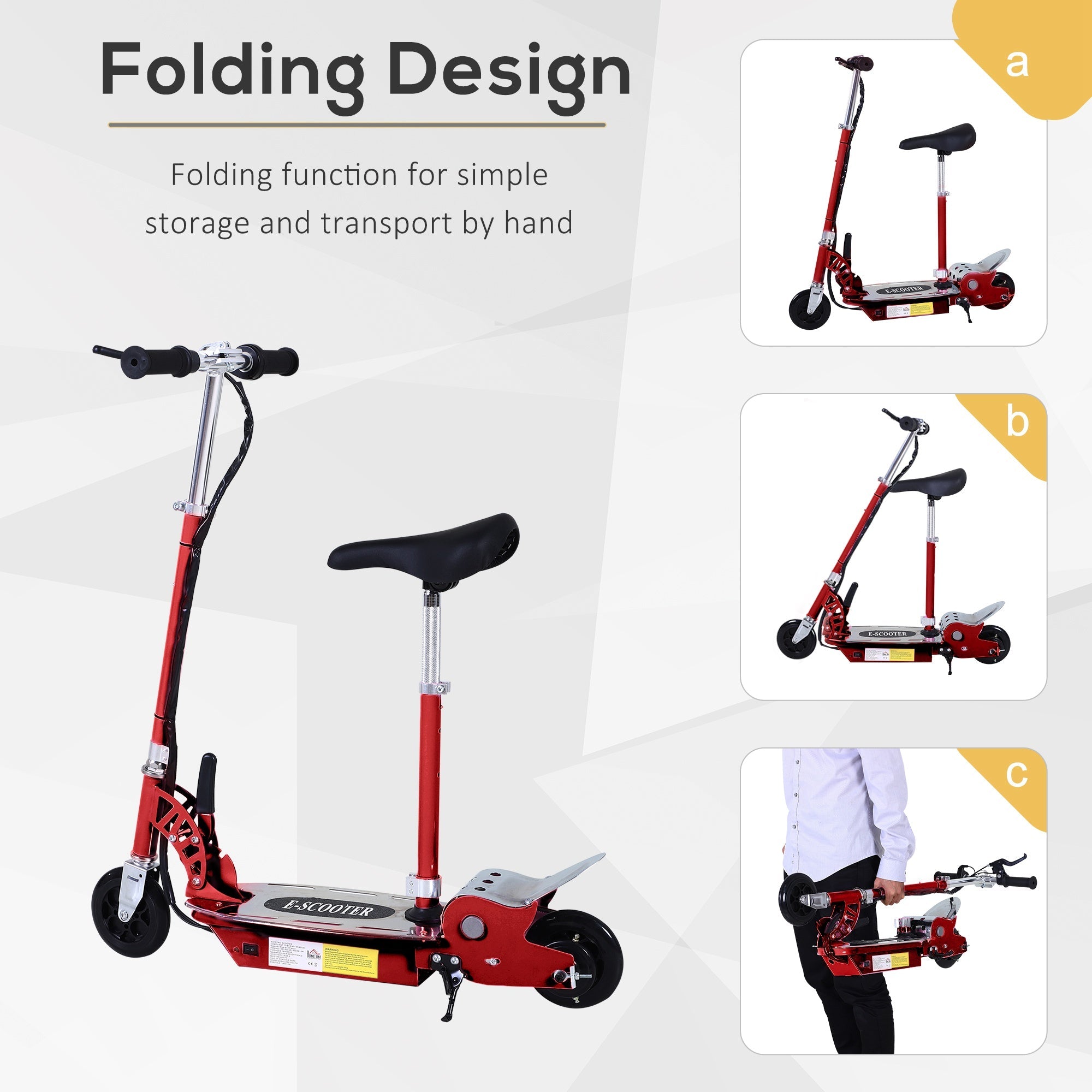 120W Teens Foldable Kids Powered Scooters 24V Rechargeable Battery Adjustable Ride on Outdoor Toy (Red)-4