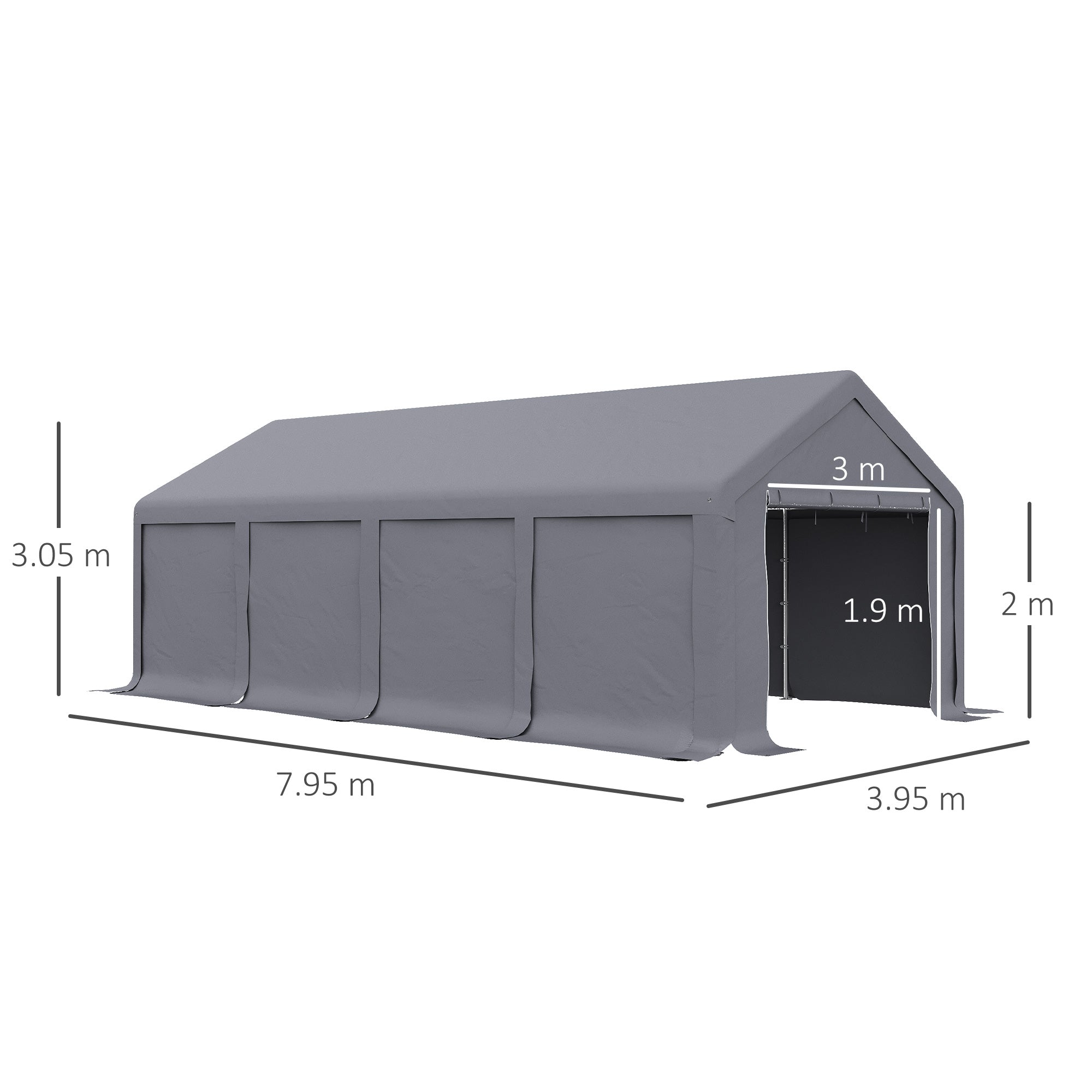 4 x 8 m Patio Garden Party Canopy, Outdoor BBQ, Wedding, Camping Gazebo Tent, Car Canopy Shelter w/ Side Panels & Zipper Door, Dark Grey-2