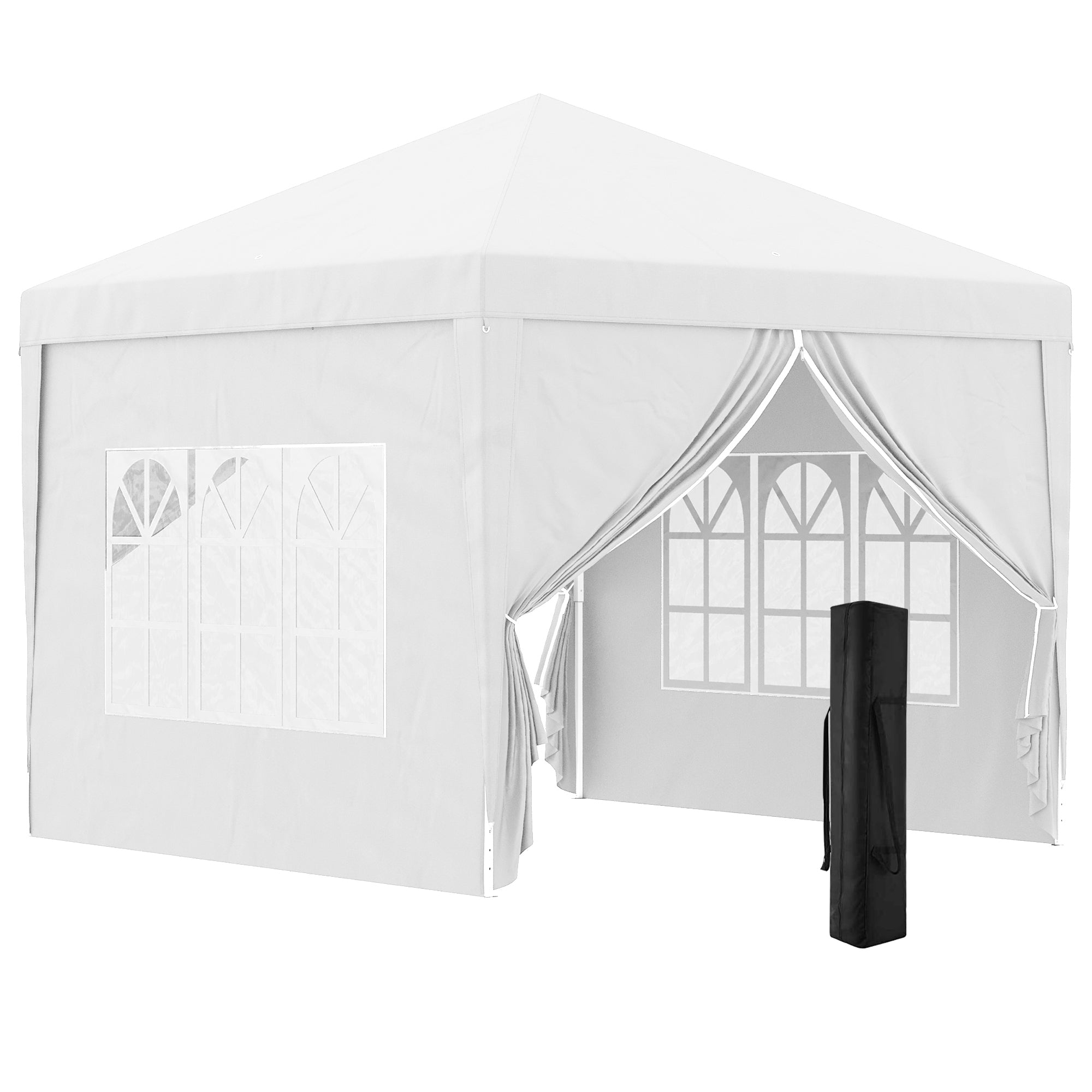 3 x 3m Pop Up Gazebo, Wedding Party Canopy Tent Marquee with Carry Bag and Windows, White-0