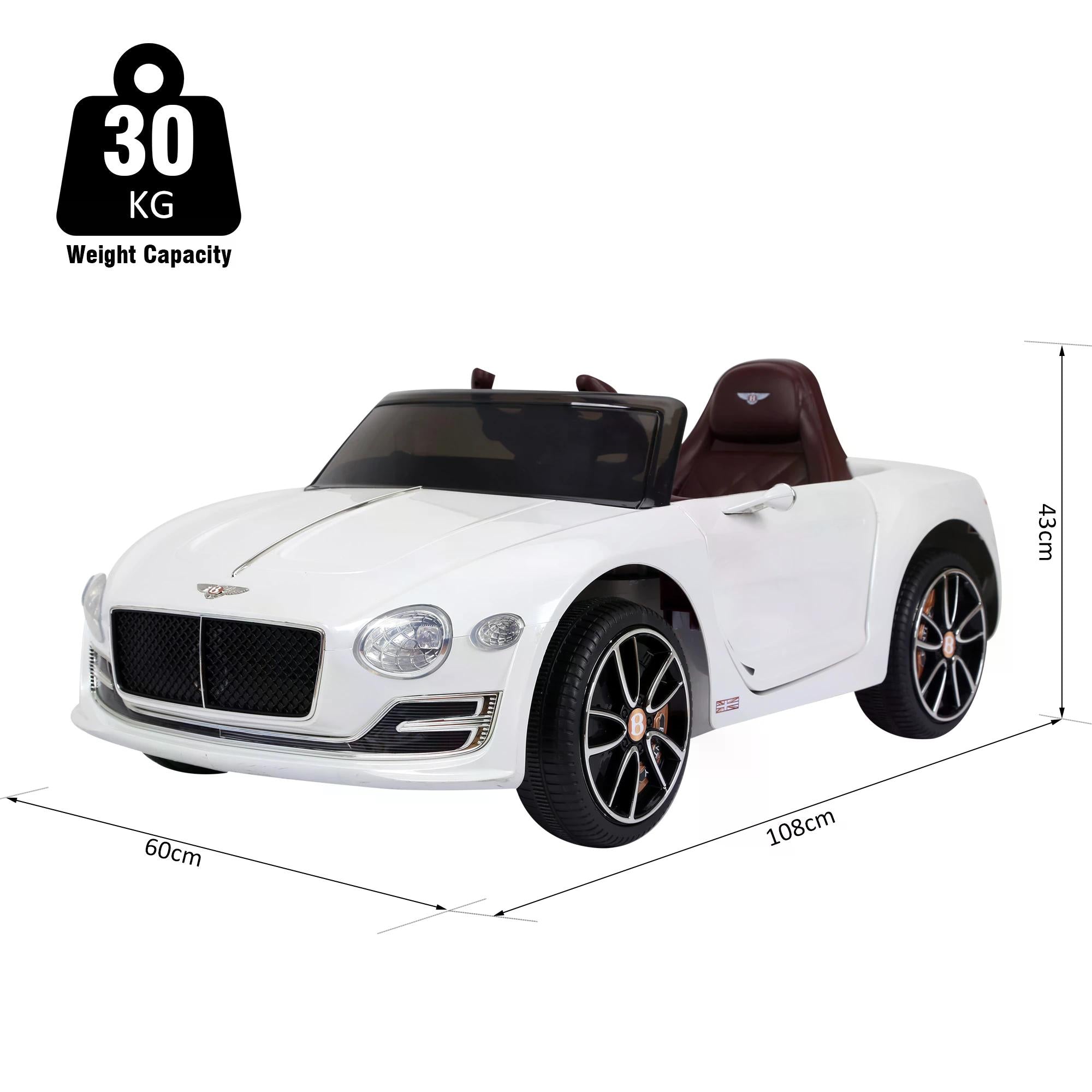 12V Ride on Car with LED Lights, Kids Electric Car Ride on Toys Bentley Licensed MP3 Player, White-2