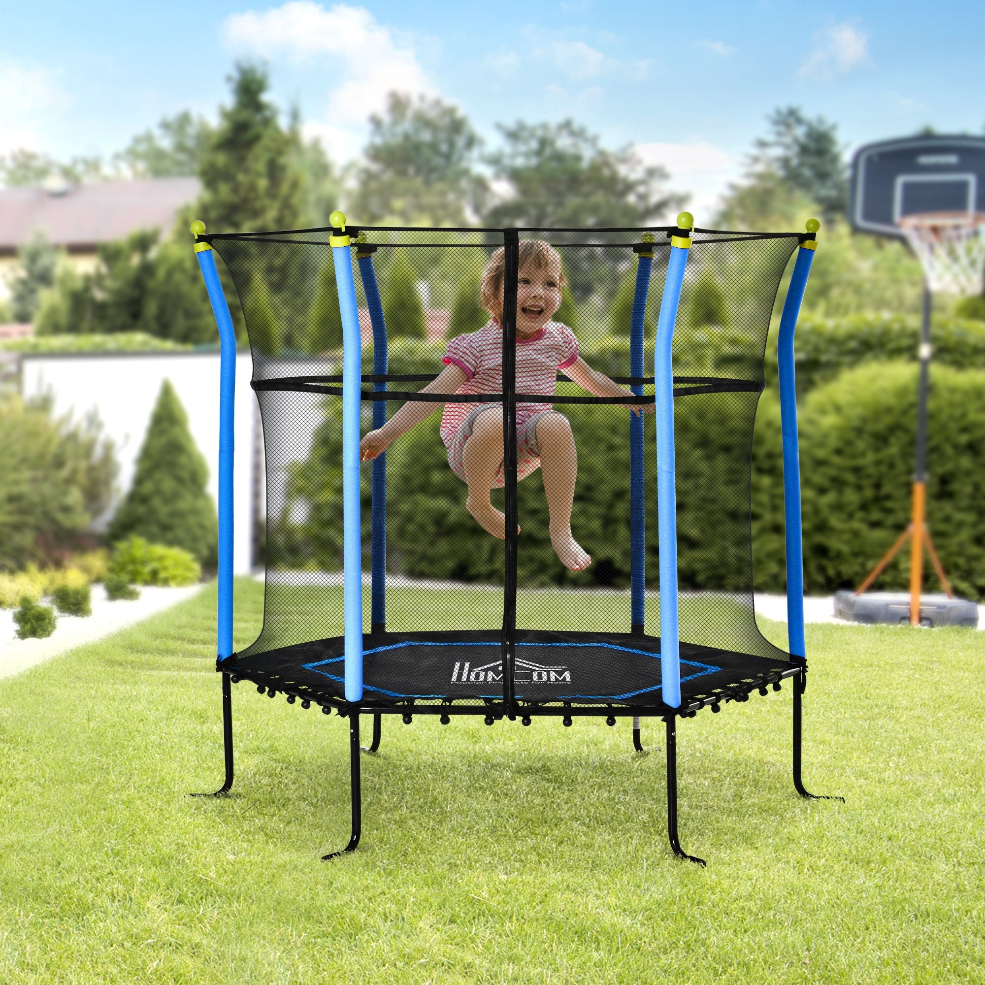 5.2FT / 63 Inch Kids Trampoline With Enclosure Net Mini Indoor Outdoor Trampolines for Child Toddler Age 3 - 10 Years Blue-1