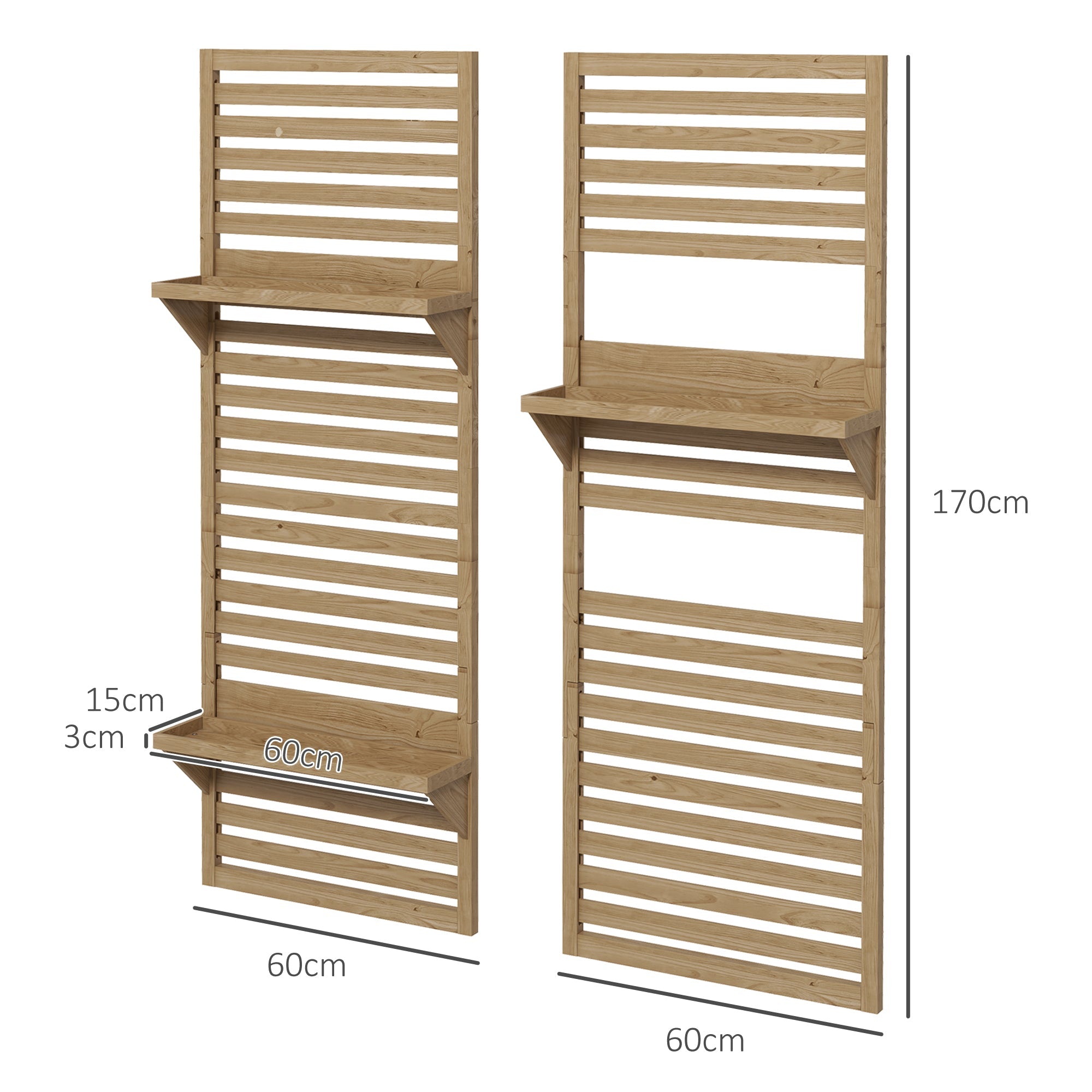 Wall Mounted Plant Stands Set of 2, Fir Wood Flower Stand with Shelves and Slatted Trellis for Patio, Balcony, Porch-2