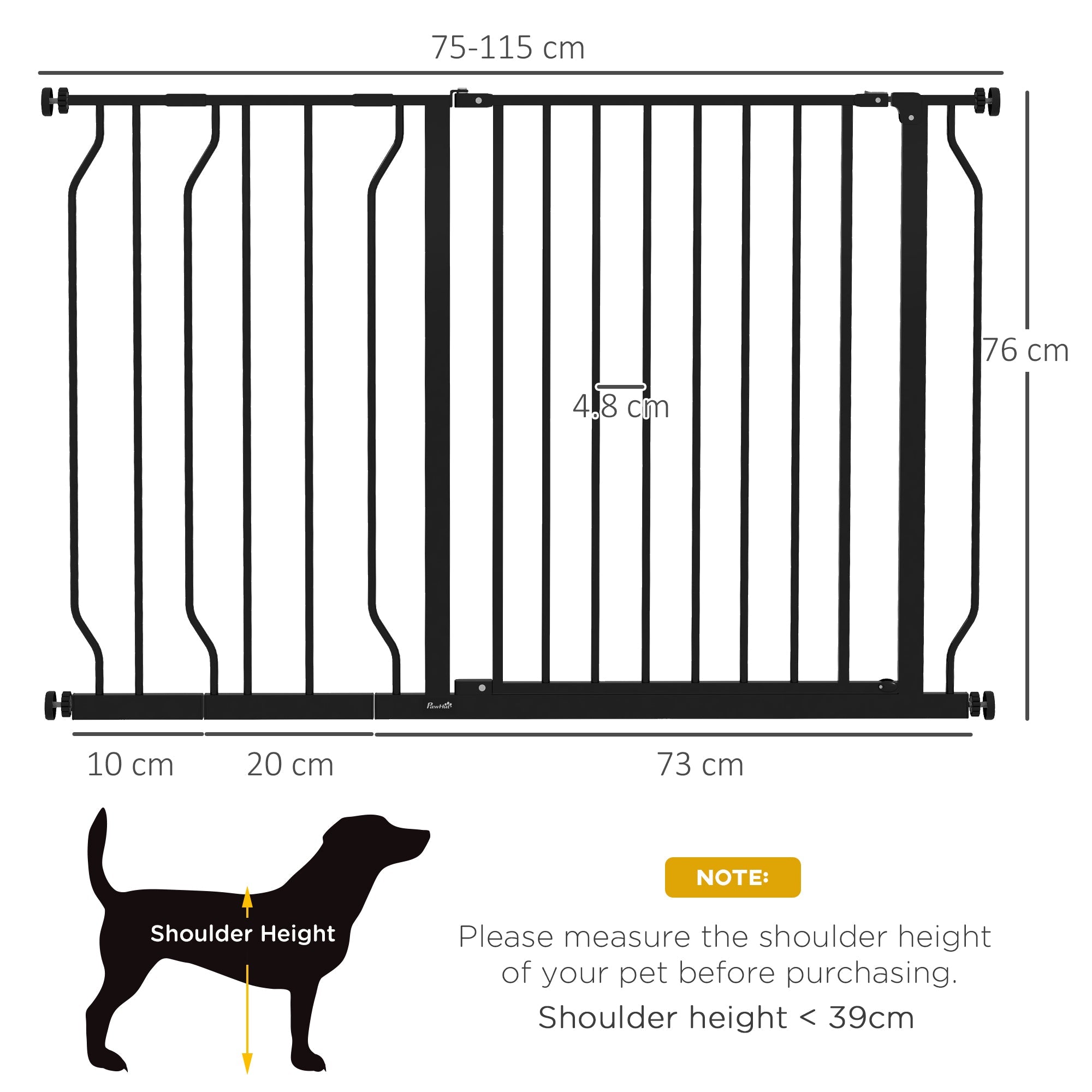 Expandable Dog Gate with Door pressure,75-115cm Doorway Pet Barrier Fence for Hallways, Staircases, Black-2