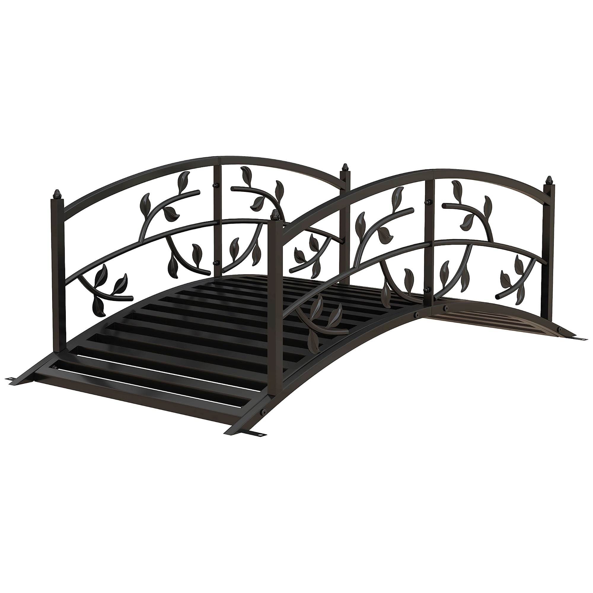 1.2M Metal Decorative Vine Pattern Arch Garden Bridge, Black-0