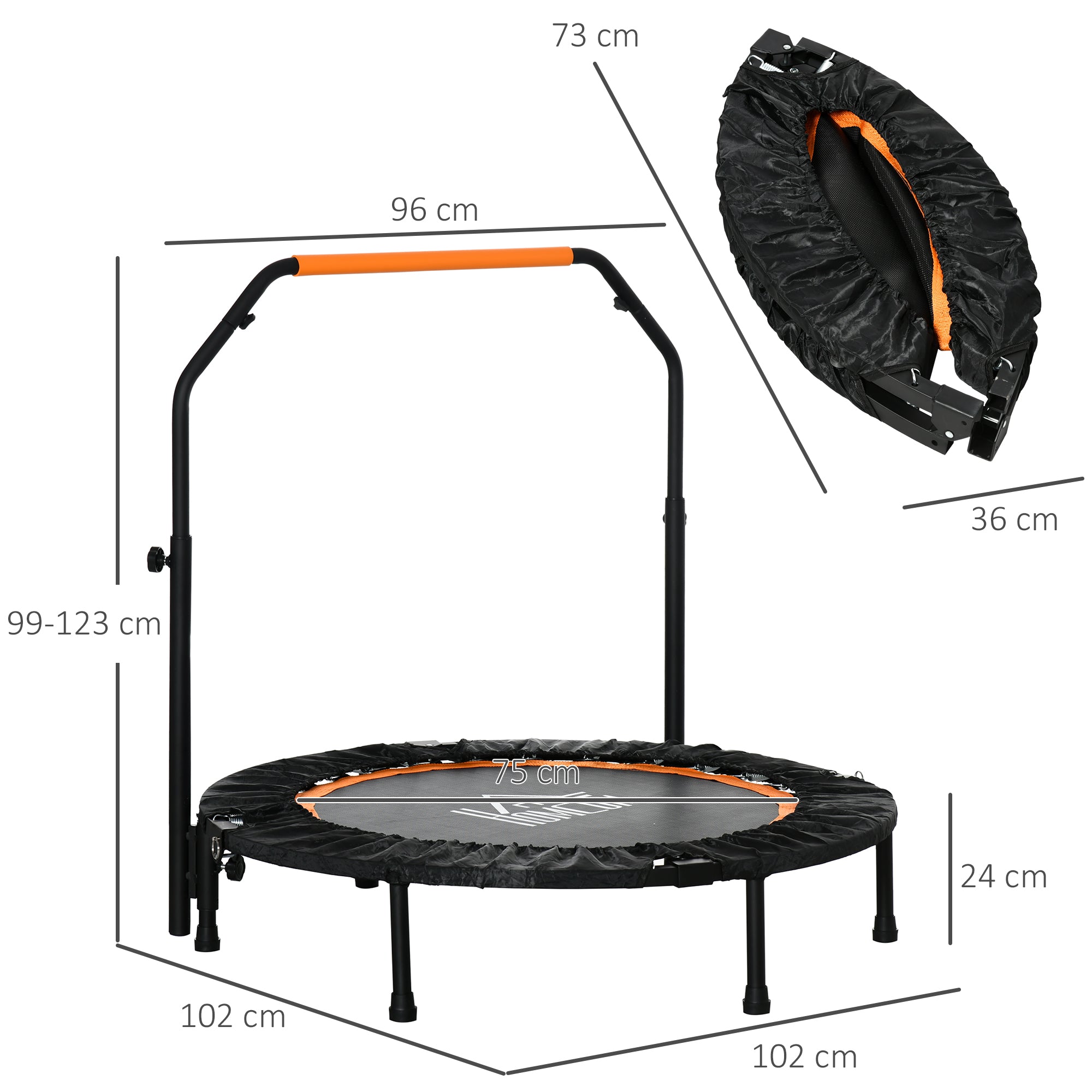 40'' Foldable Mini Trampoline, Fitness Trampoline, Rebounder for Adults with Adjustable Foam Handle for Indoor Outdoor Cardio Training-2