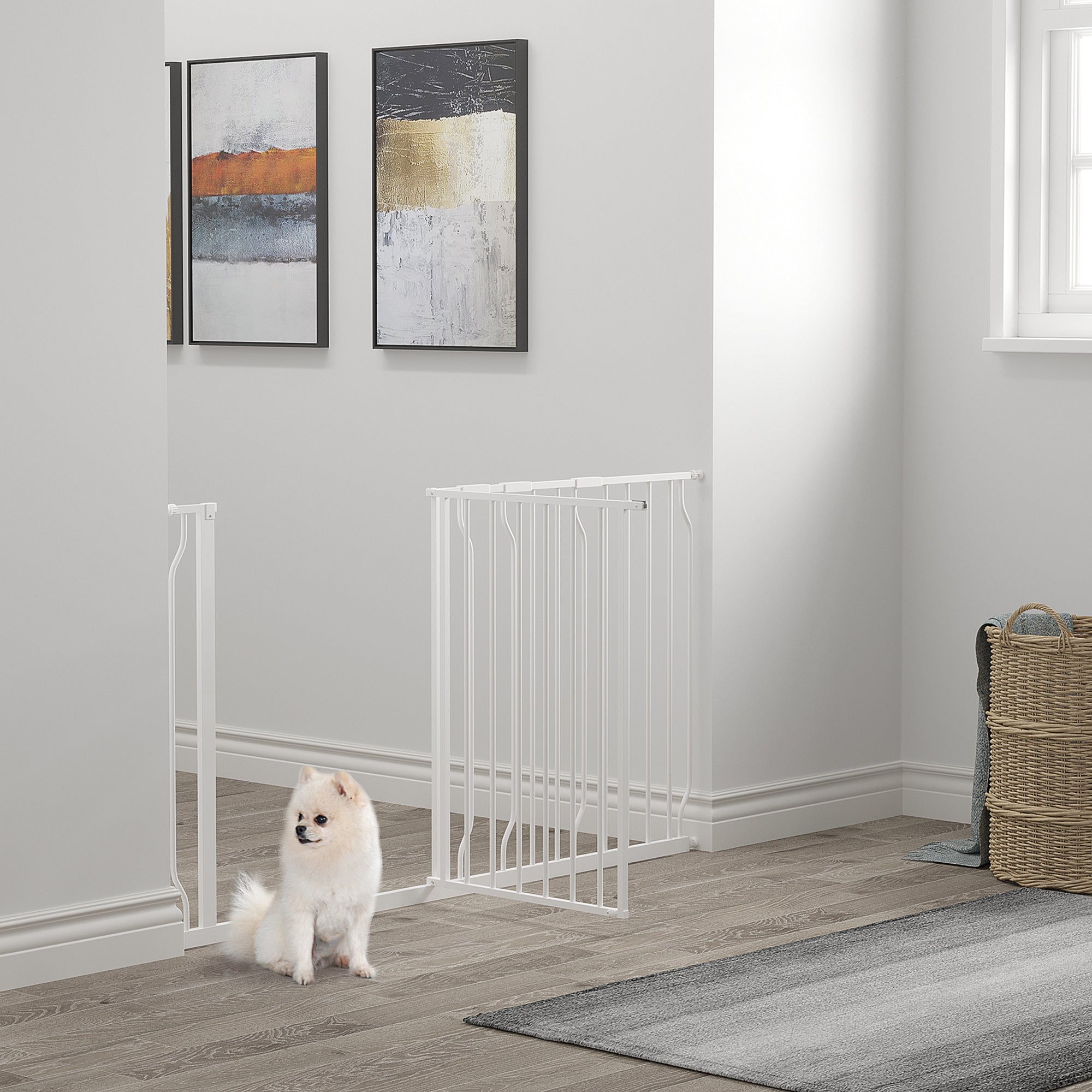 Dog Gate Extra Wide Stairway Gate for Pet with Door, 76H x 75-145Wcm, White-1