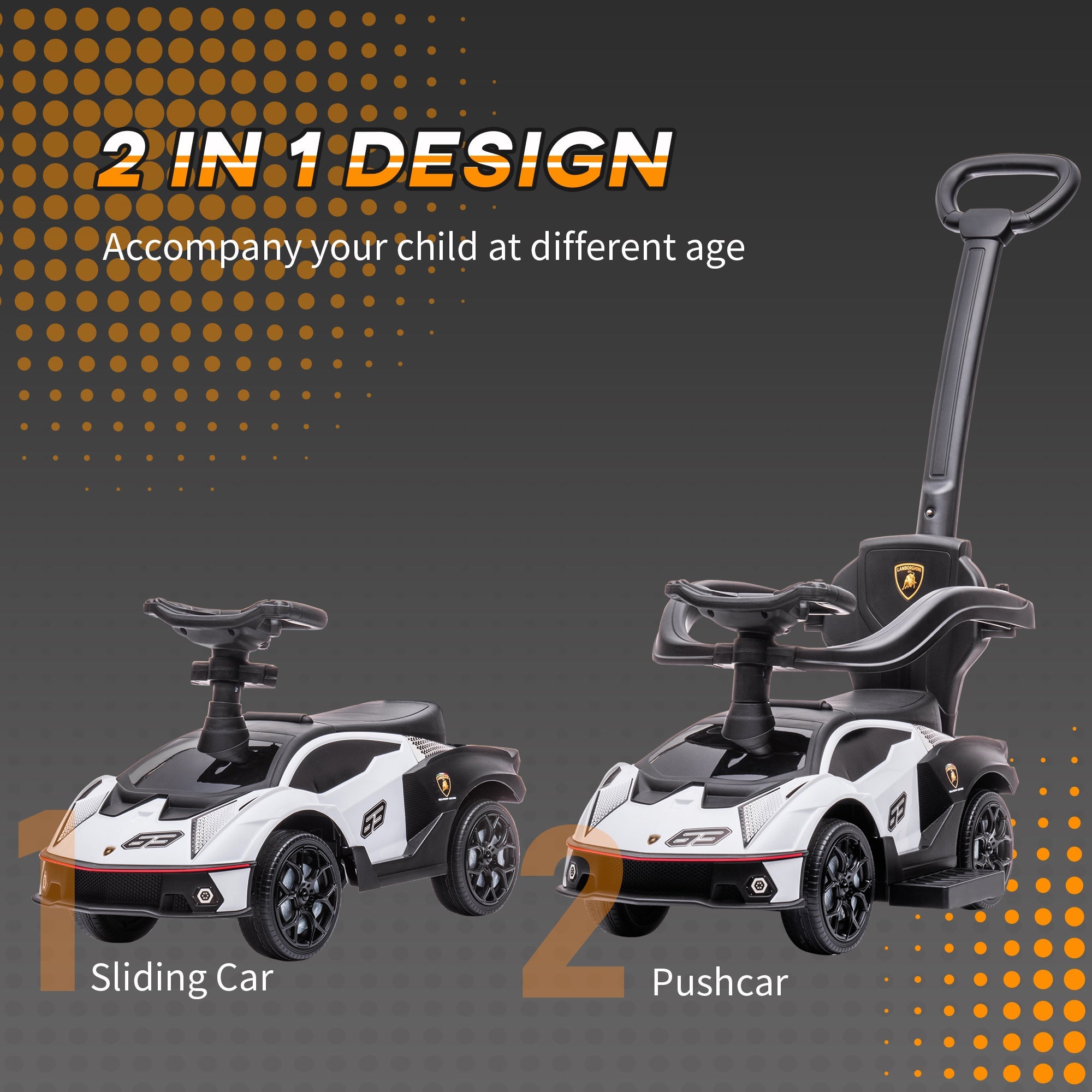 2 in 1 Baby Push Along Car Ride On Cars Sliding Car Essenza SCV12 Licensed for Toddler w/ Horn Engine Sound, White-4