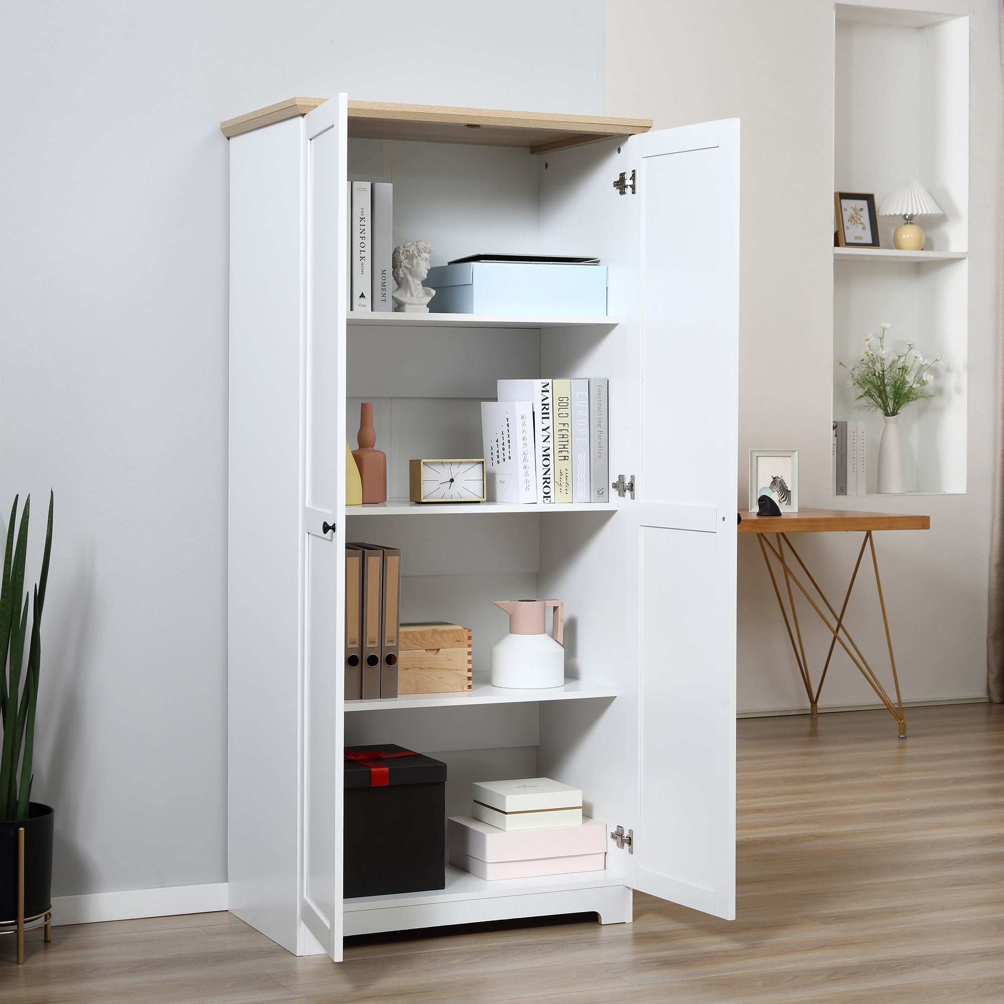 172cm Wooden Storage Cabinet Cupboard With 2 Doors 4 Shelves White Pantry Closet-1