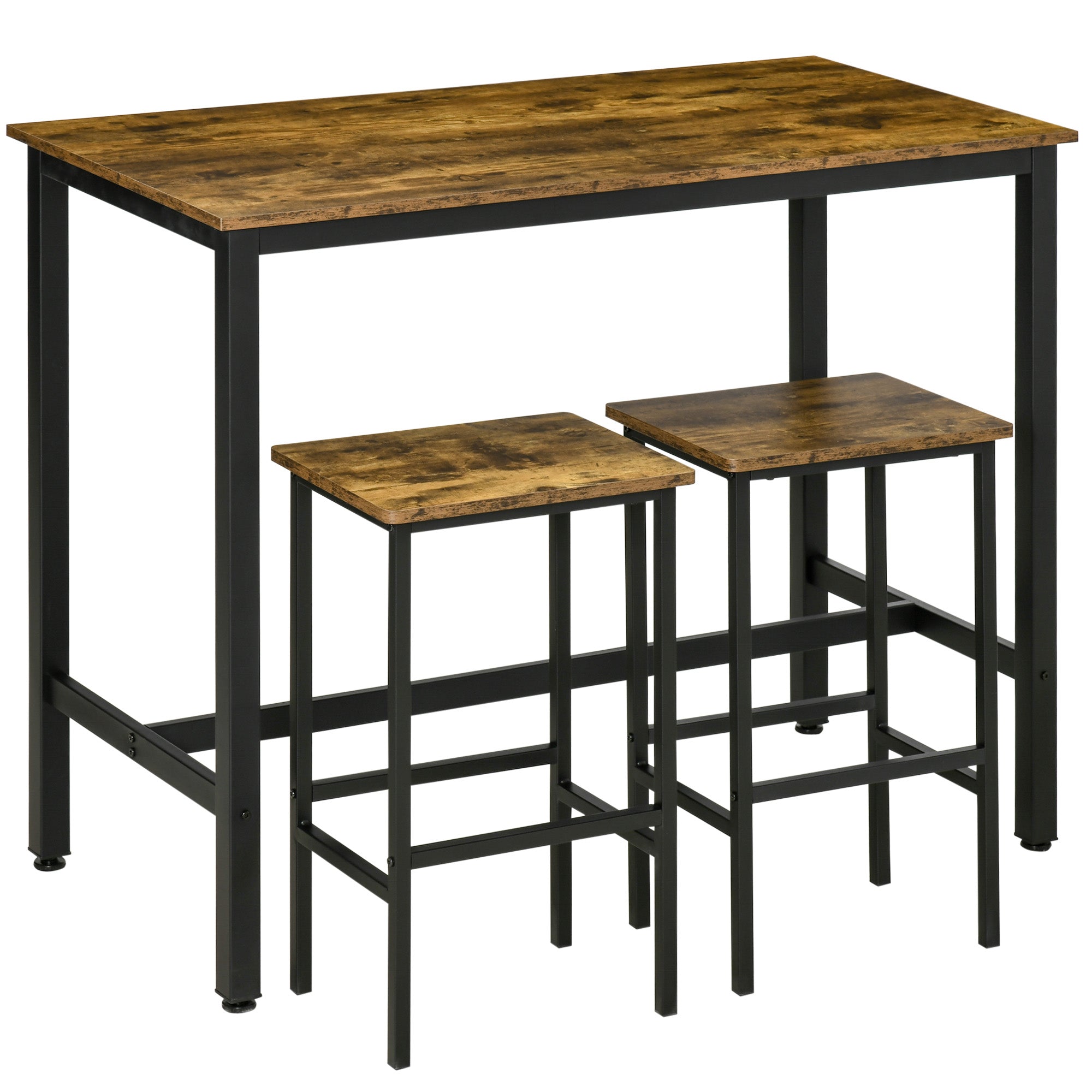 Industrial Bar Table Set, Breakfast Table with 2 Stools, 3-Piece Counter Height Dining Table & Chairs for Kitchen, Living Room, Rustic Brown-0