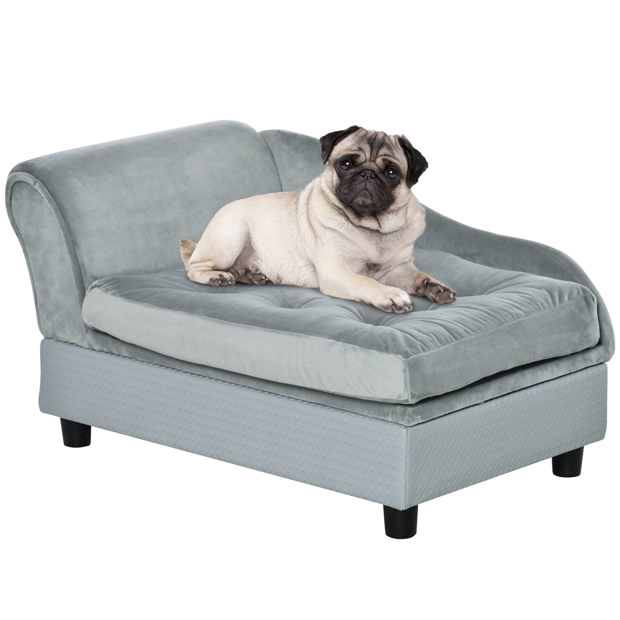 Dog Sofa with Storage, Pet Chair for Small Dogs, Cat Couch with Soft Cushion, Light Blue, 76 x 45 x 41.5 cm-0