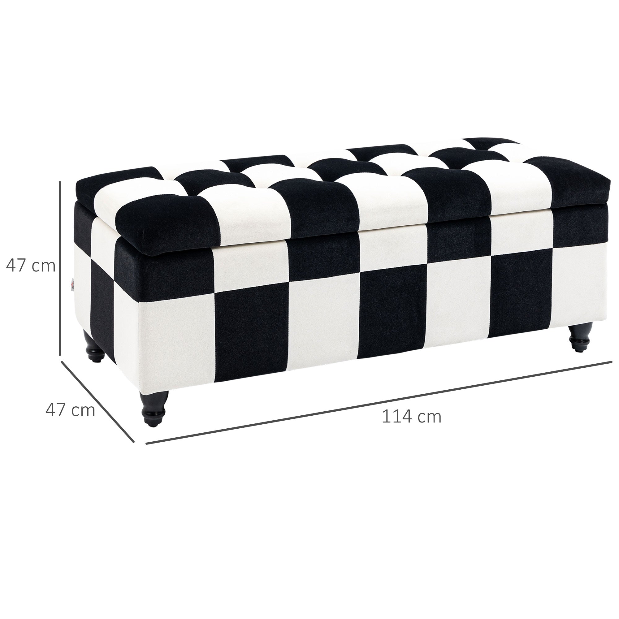 114 x 47 x 47cm Velvet Storage Ottoman, Button-tufted Footstool Box, Toy Chest with Lid for Living Room, Bedroom, White and Black-2