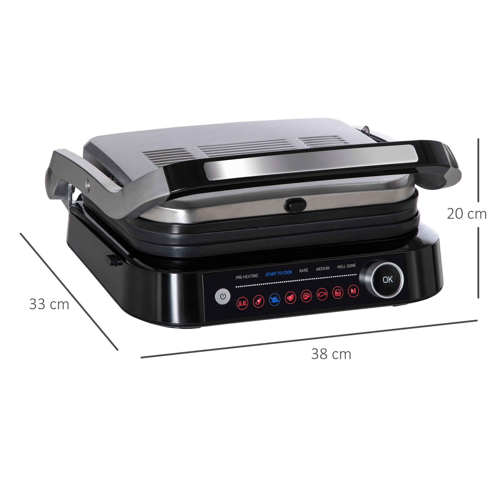 Health Grill & Panini Press, 2100W Electric Non-stick Grill with 180° Flat Open, Drip Tray, Removable Plate, Spatula and 8 Automatic Settings-2