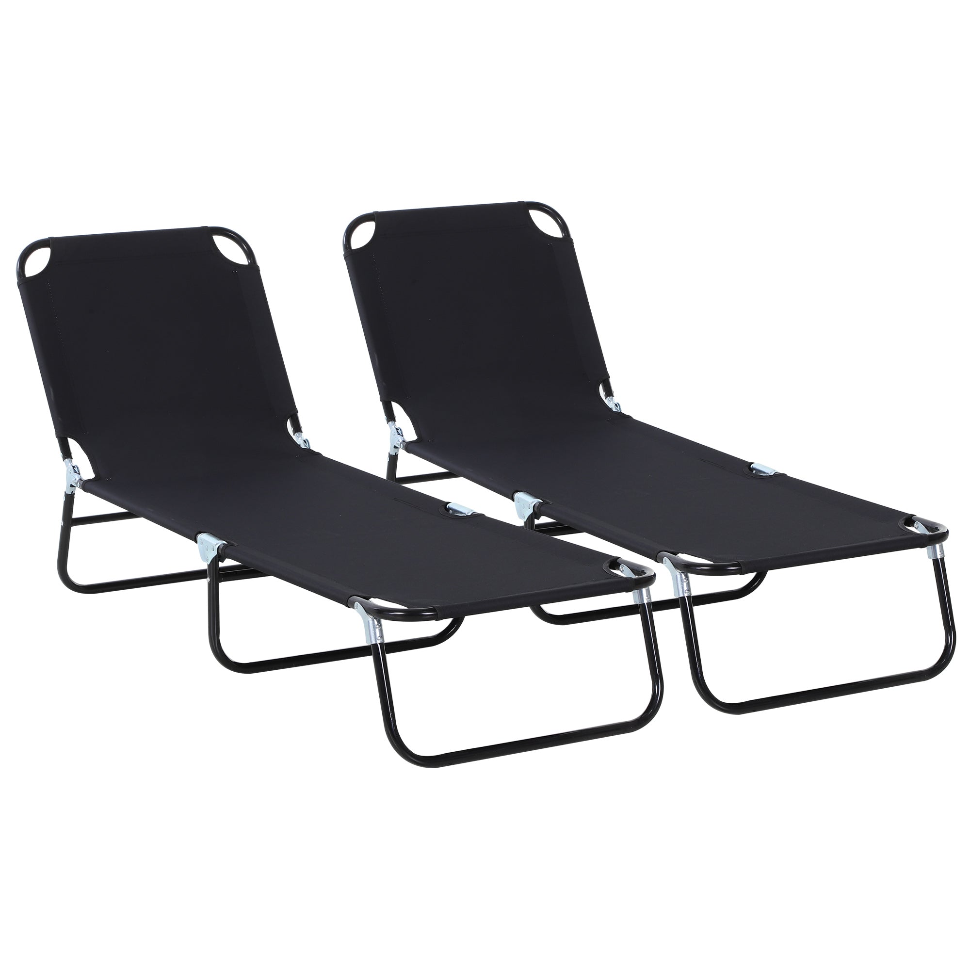 2 Pieces Foldable Sun Lounger Set With 5-Position Adjustable Backrest, Portable Relaxer Recliner with Lightweight Frame-0