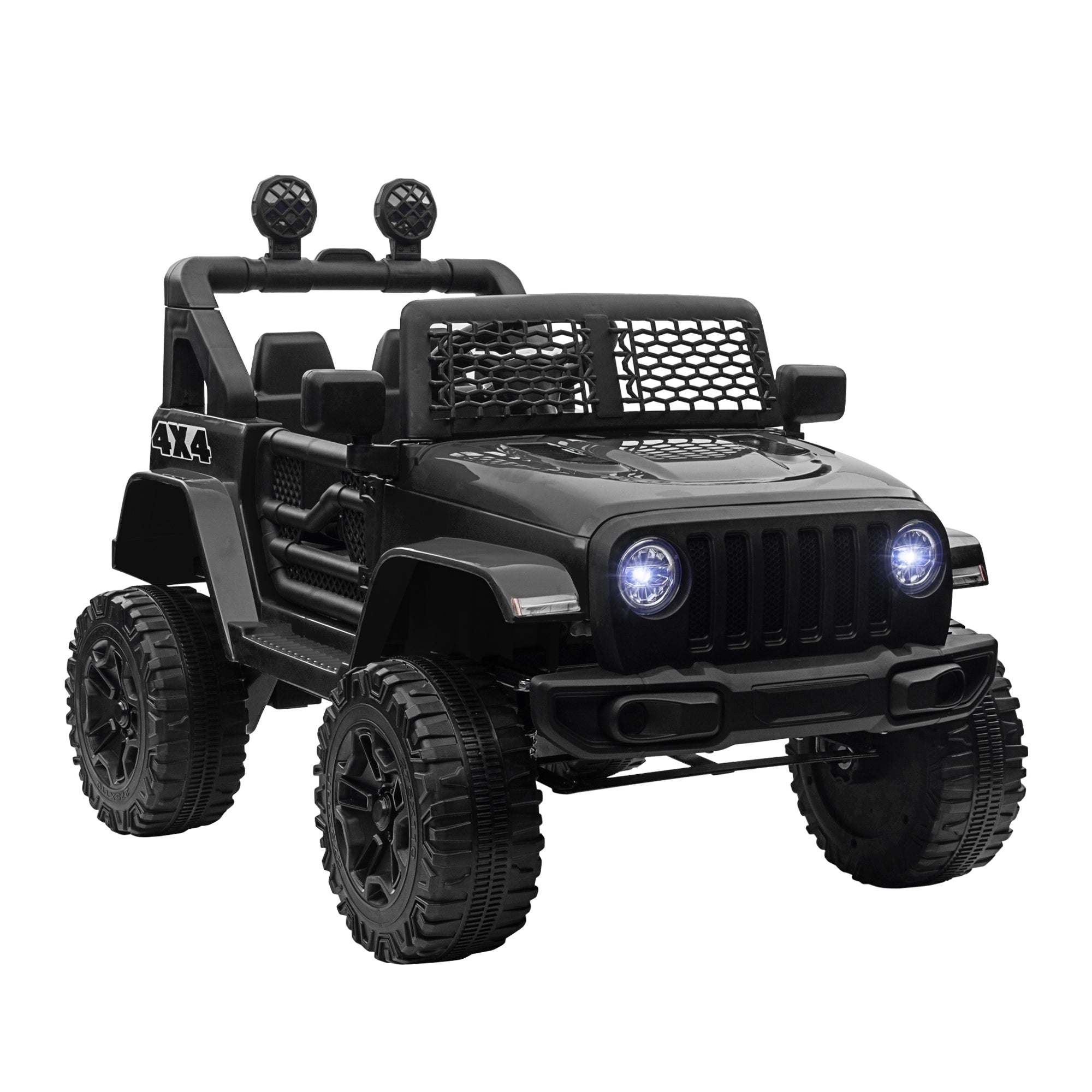 12V Battery-powered 2 Motors Kids Electric Ride On Car Truck Off-road Toy with Parental Remote Control Horn Lights for 3-6 Years Old Black-0