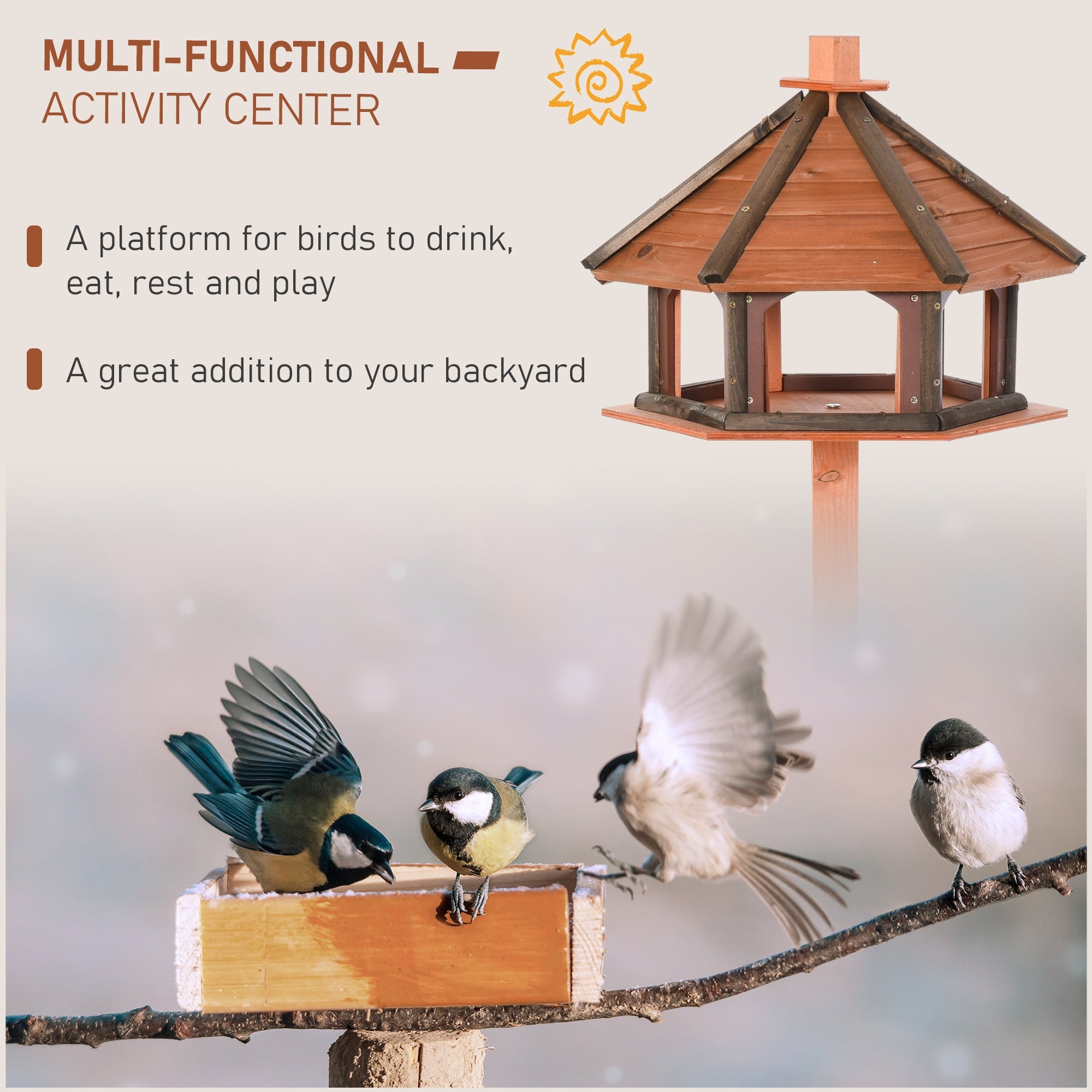 Wooden Bird Feeder Bird Table Bird House Playstand with Water-resistant Roof 130cm for Outside Use Brown-3