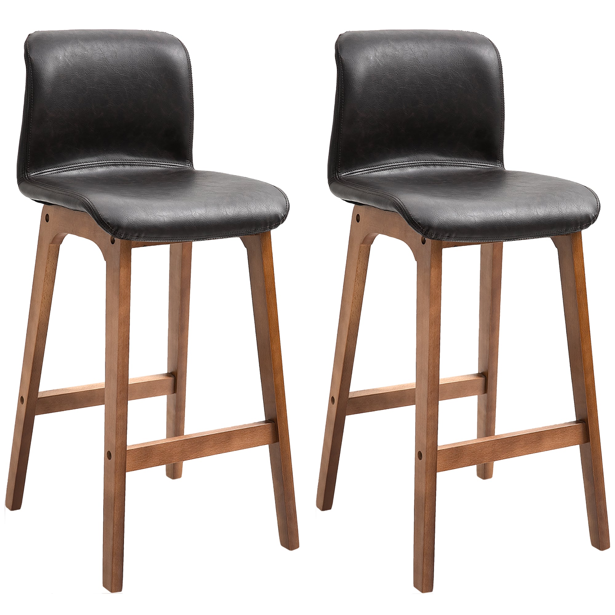 Modern Bar Stools Set of 2, PU Leather Upholstered Bar Chairs with Wooden Frame, Footrest for Home Bar, Dining Room-0