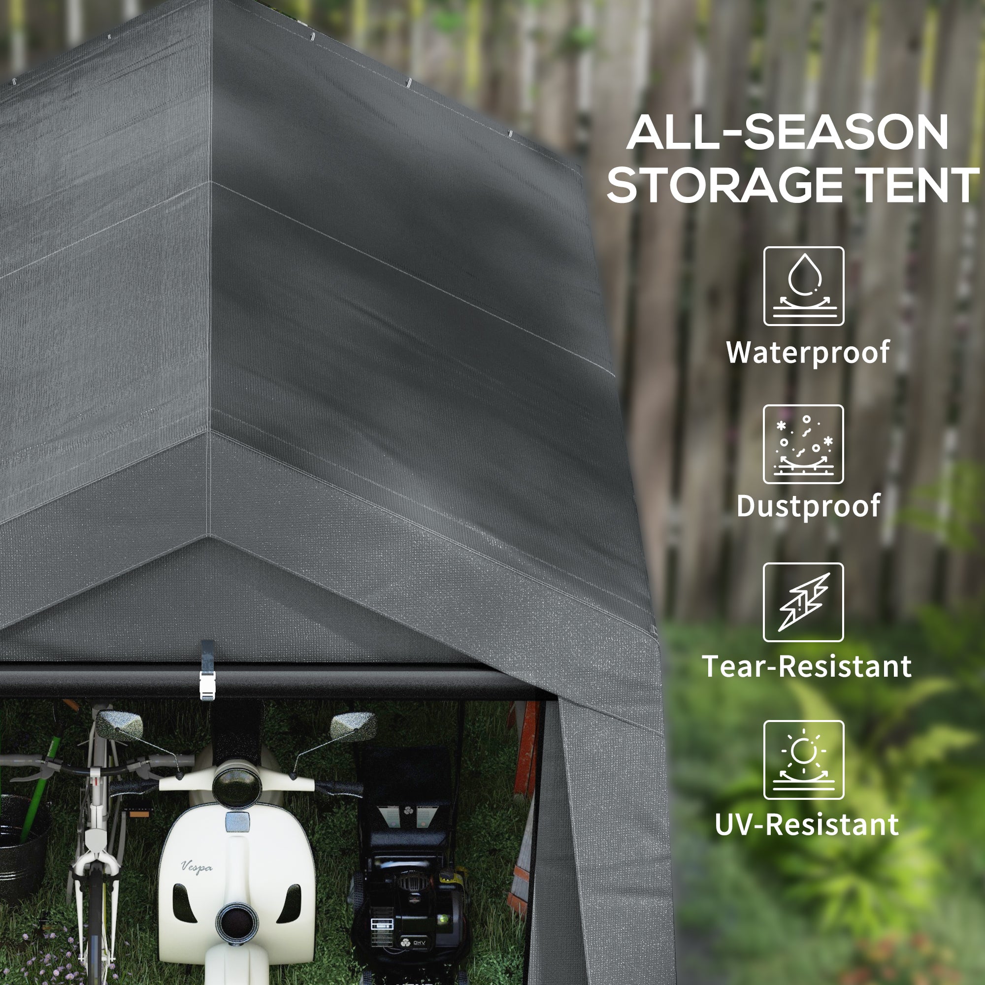 3 x 3(m) Waterproof Portable Shed, Garden Storage Tent with Ventilation Window, for Bike, Motorbike, Garden Tools-3