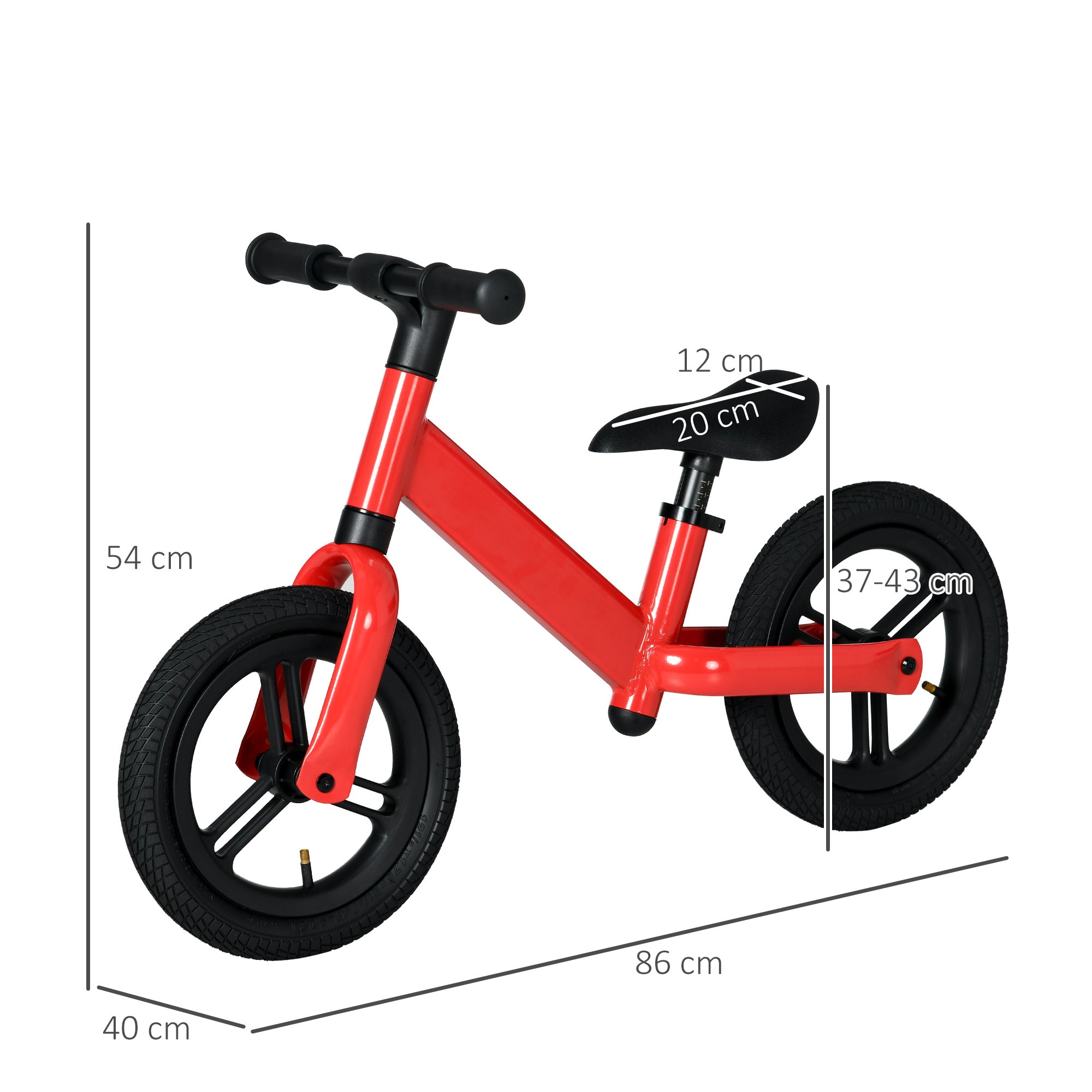 12" Kids Balance Bike, No Pedal Training Bike for Children with Adjustable Seat, 360° Rotation Handlebars - Red-2