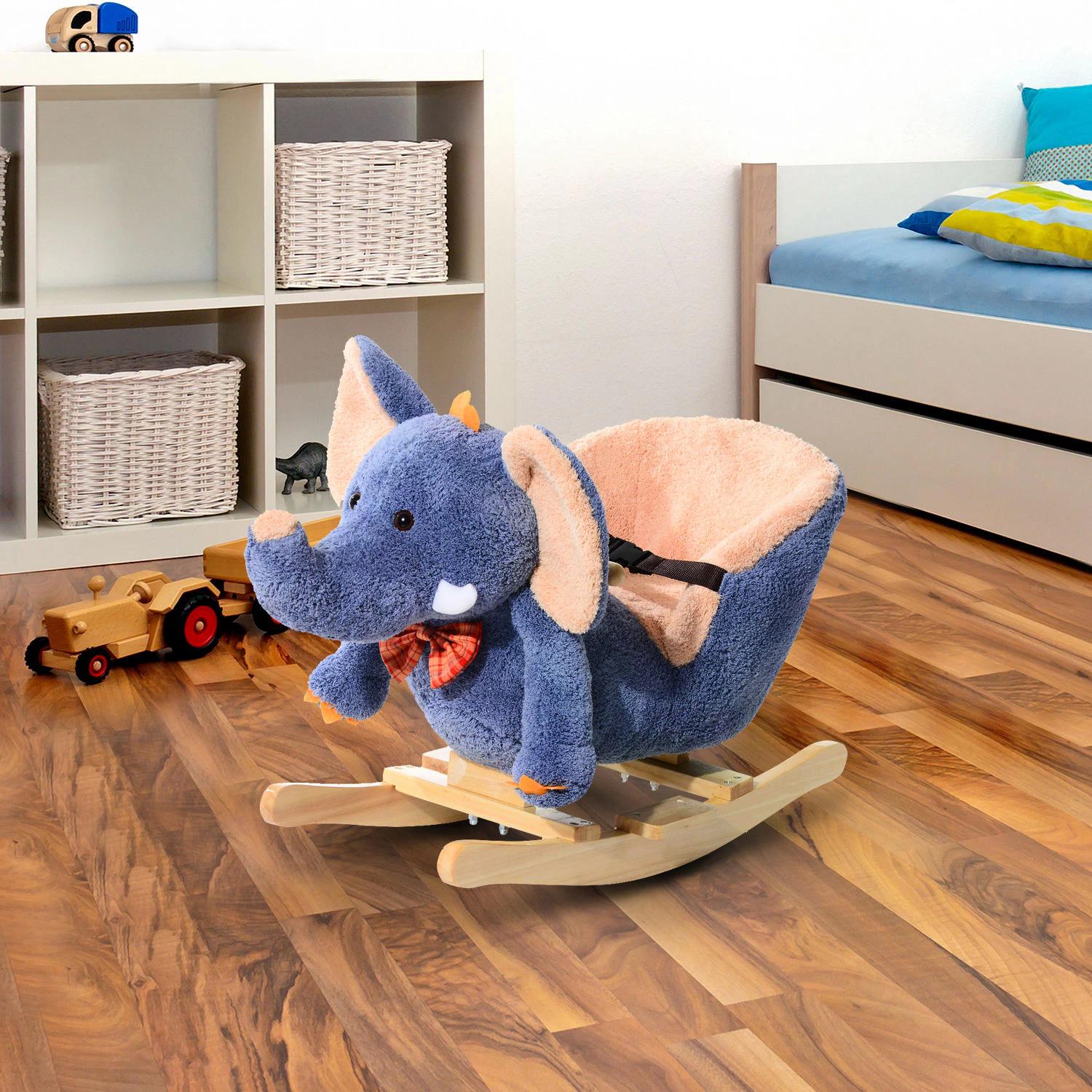 Children Kids Rocking Horse Toys Plush Elephant Rocker Seat with Sound Toddler Baby Gift Blue-1