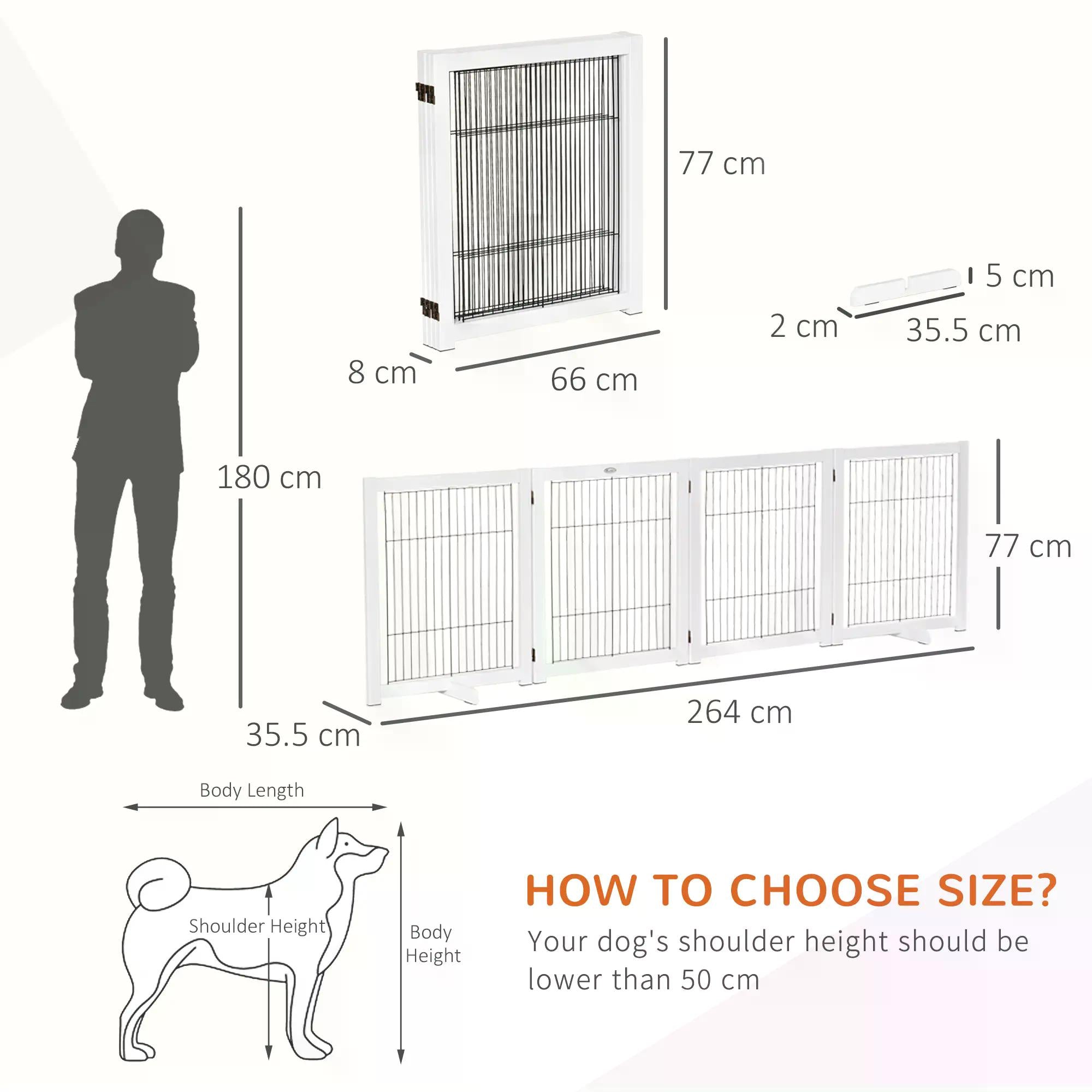 Dog Gate Wooden Foldable Small & Medium-Sized Pet Gate 4 Panel with Support Feet Pet Fence Safety Barrier for House Doorway Stairs White-2