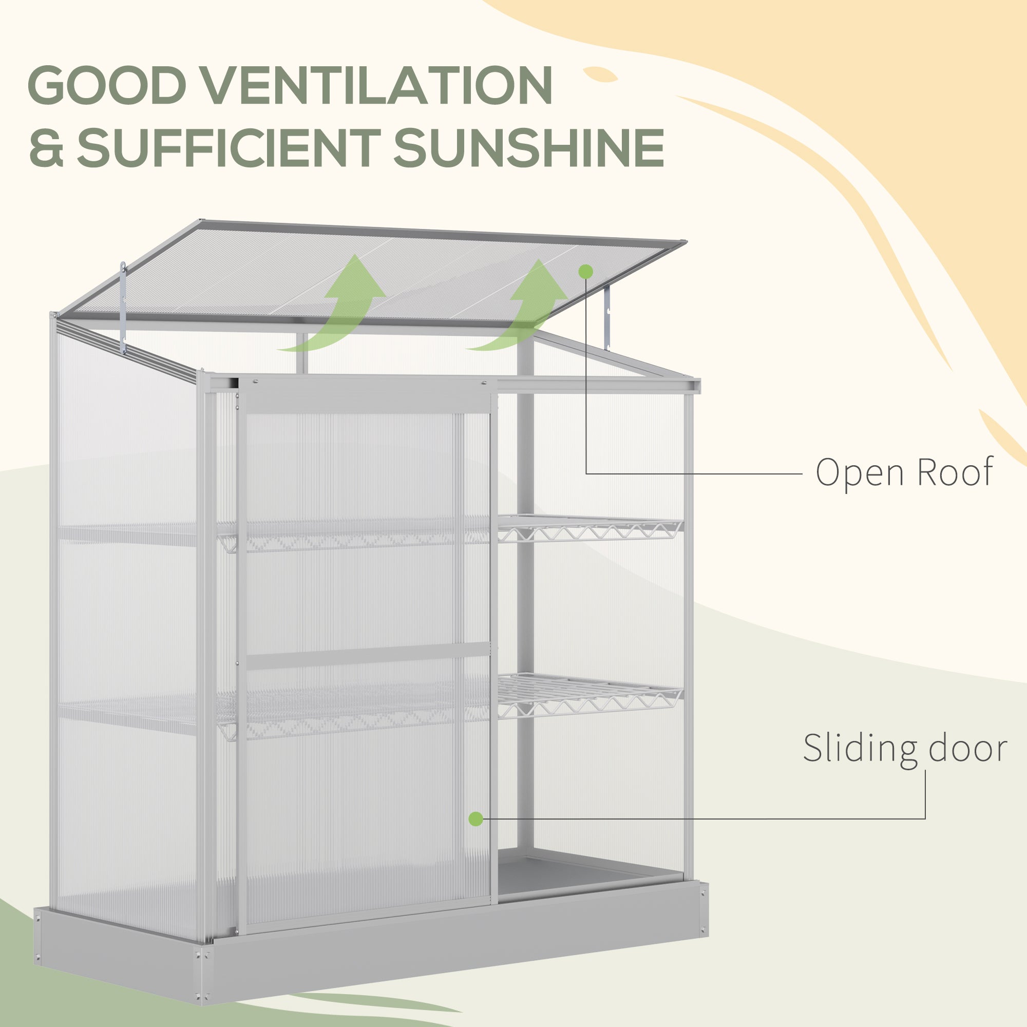 3-Tier Mini Greenhouse Garden Cold Frame Plant Growth House w / Polycarbonate Panels, Openable Roof, 129.5 x 58 x 140 cm, Silver-4