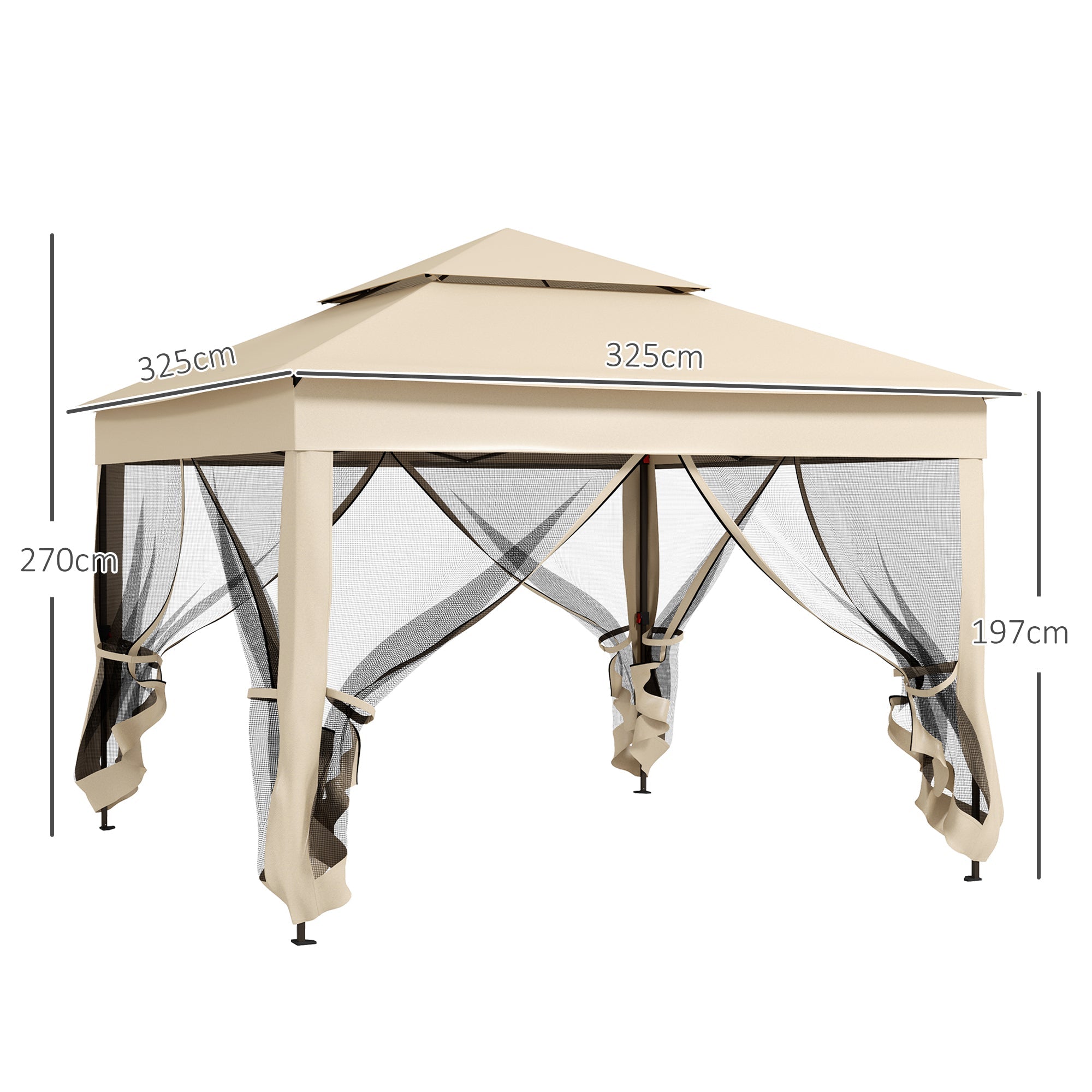 3 x 3(m) Pop Up Gazebo, Double-roof Garden Tent with Netting and Carry Bag, Party Event Shelter for Outdoor Patio, Cream White-2