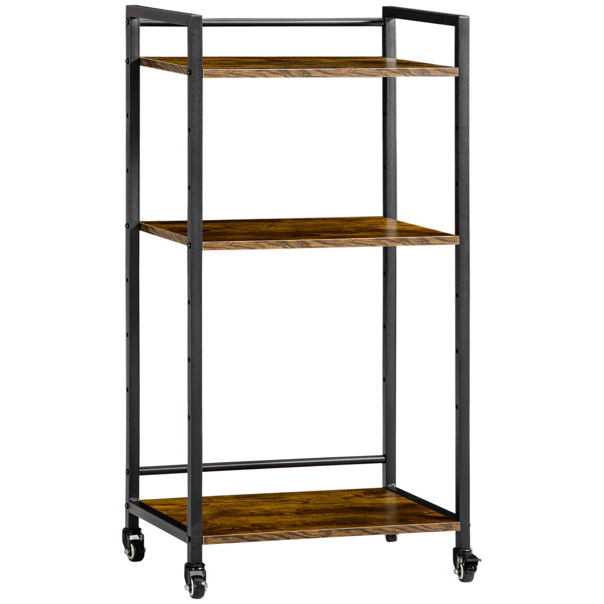 3-Tier Printer Stand, Utility Cart, Rolling Trolley with Adjustable Shelves with Lockable Wheels for Home Office, Rustic Brown-0